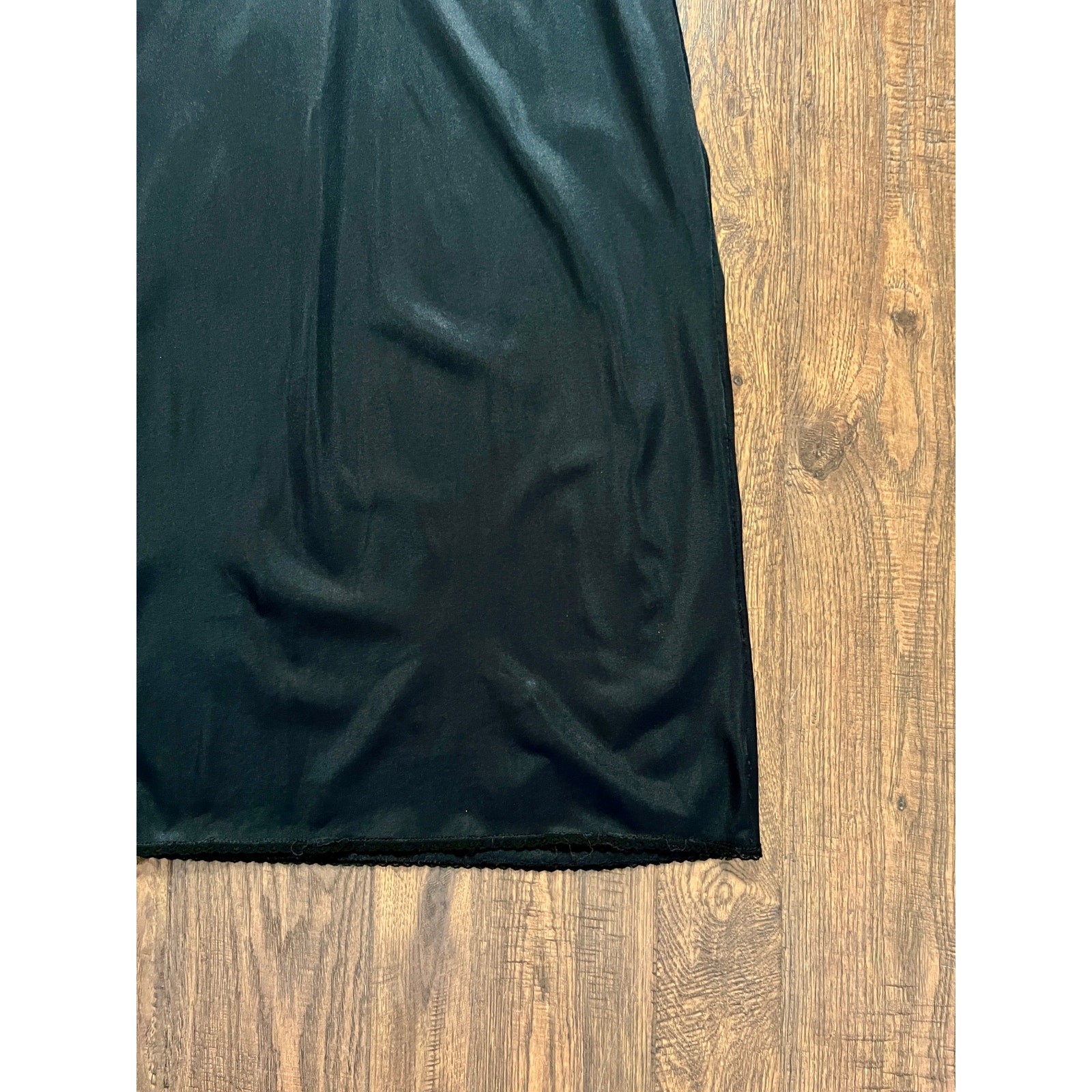 Vintage Nylon Spaghetti Strap Slip Dress Black with Scalloped Embroidery Mistra
