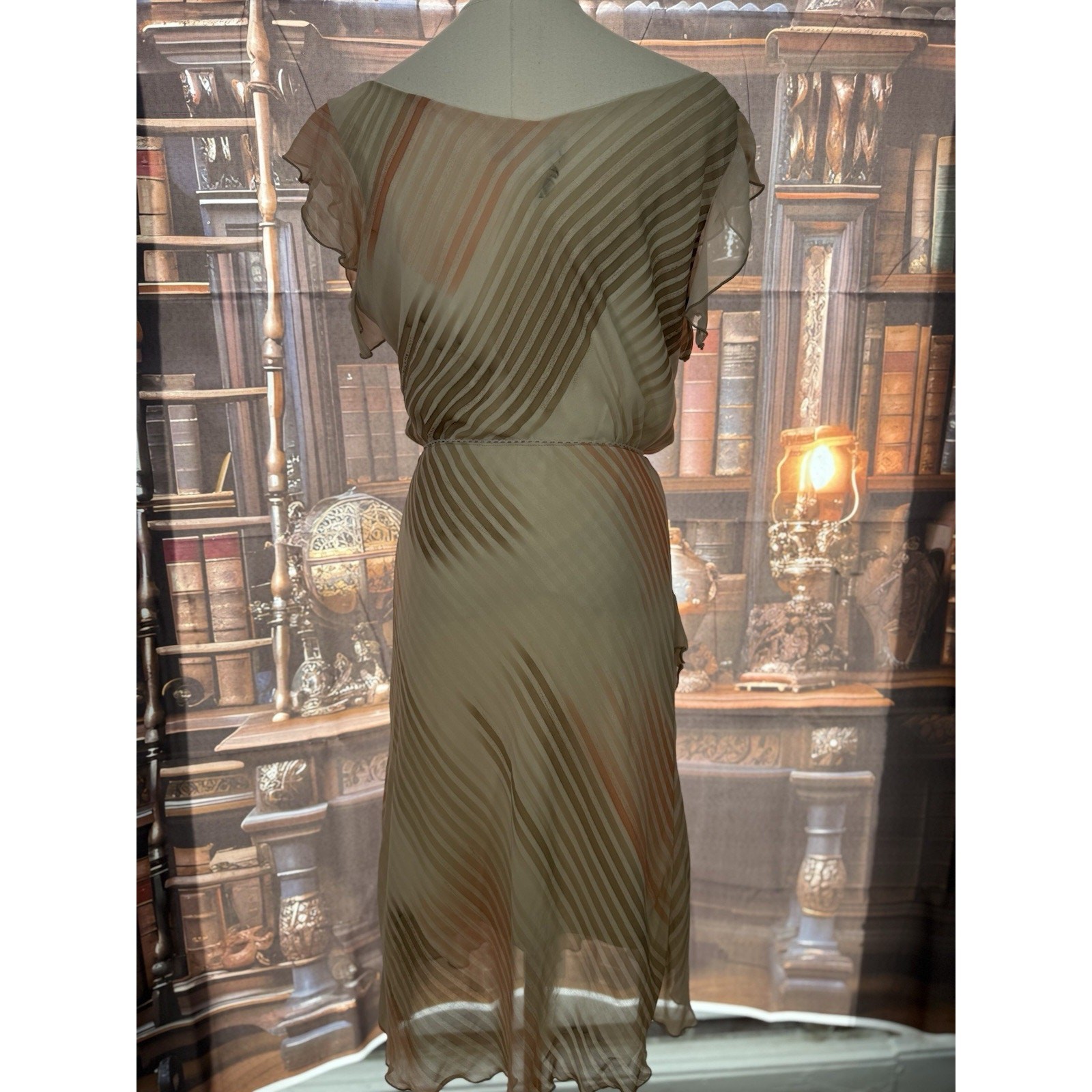 Vintage Amano Collection Chiffon Set – Peach Cream Striped 1970s Resort Elegance