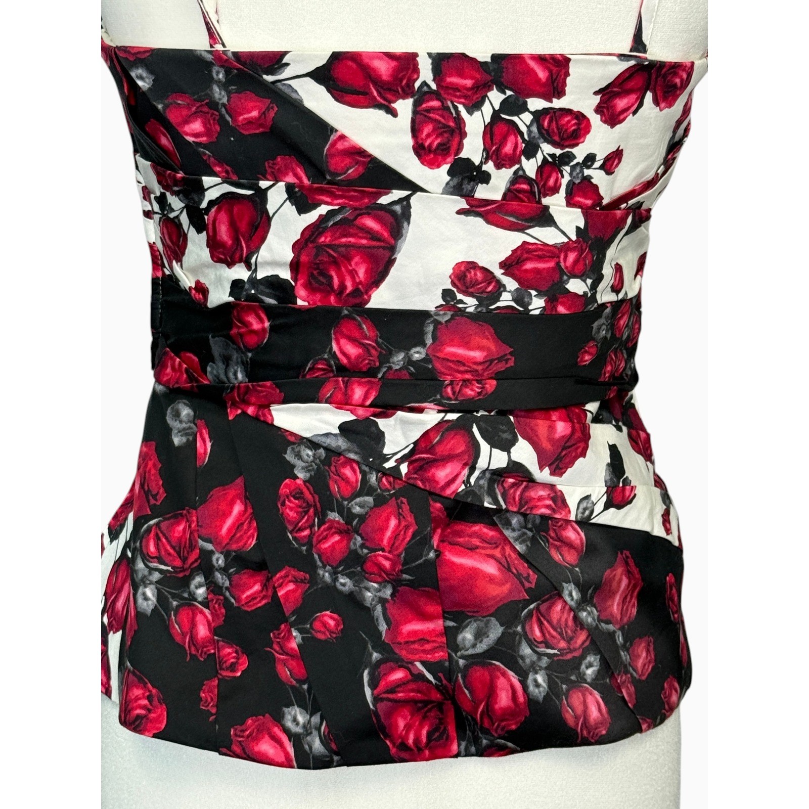 White House Black Market Floral Bustier Peplum Top Size M Strapless Rose Print