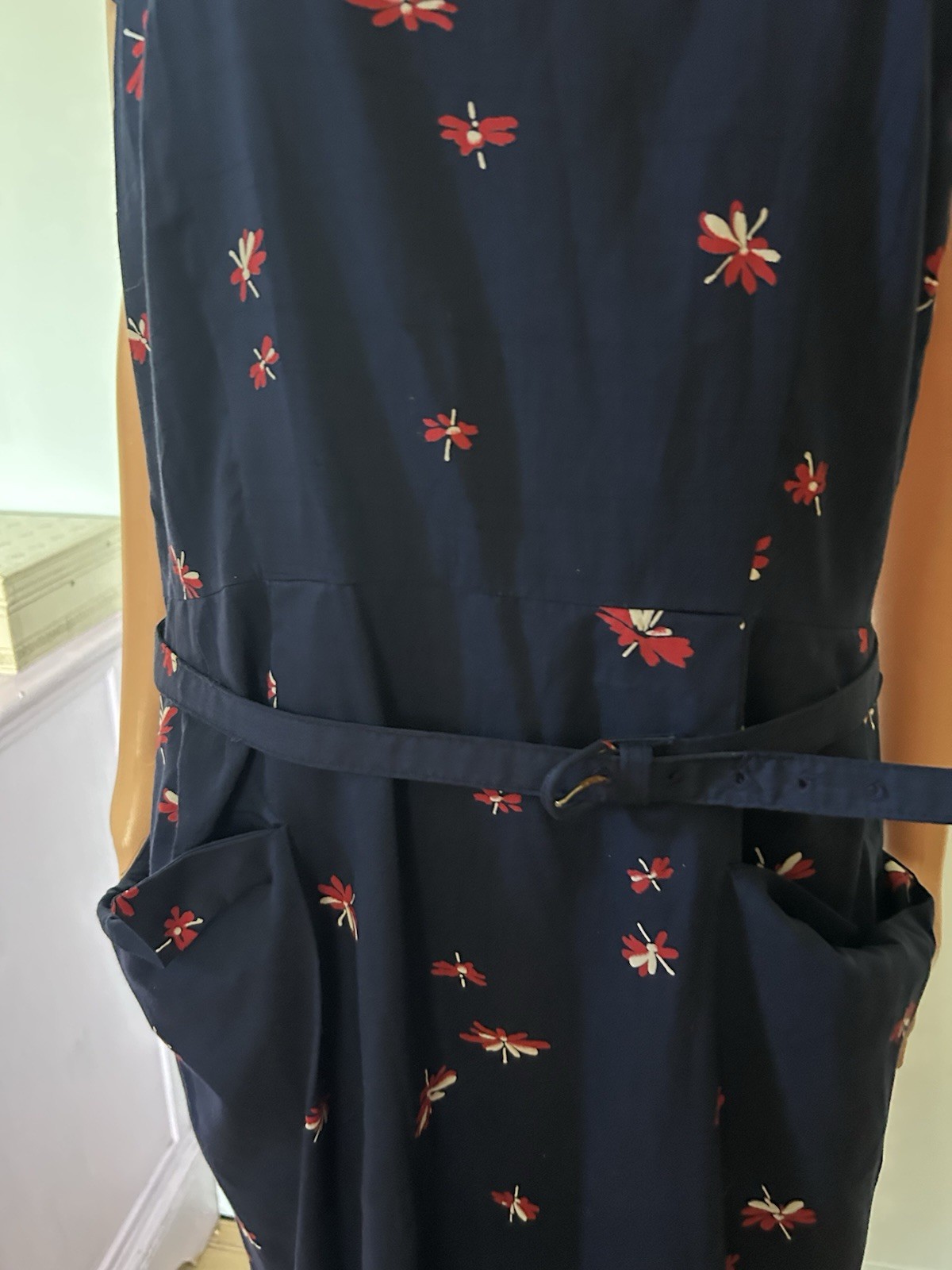 VTG 40s 50s Peg Top Cotton Sundress Bolero Set Navy Day Dress Metal Zip 36W XL