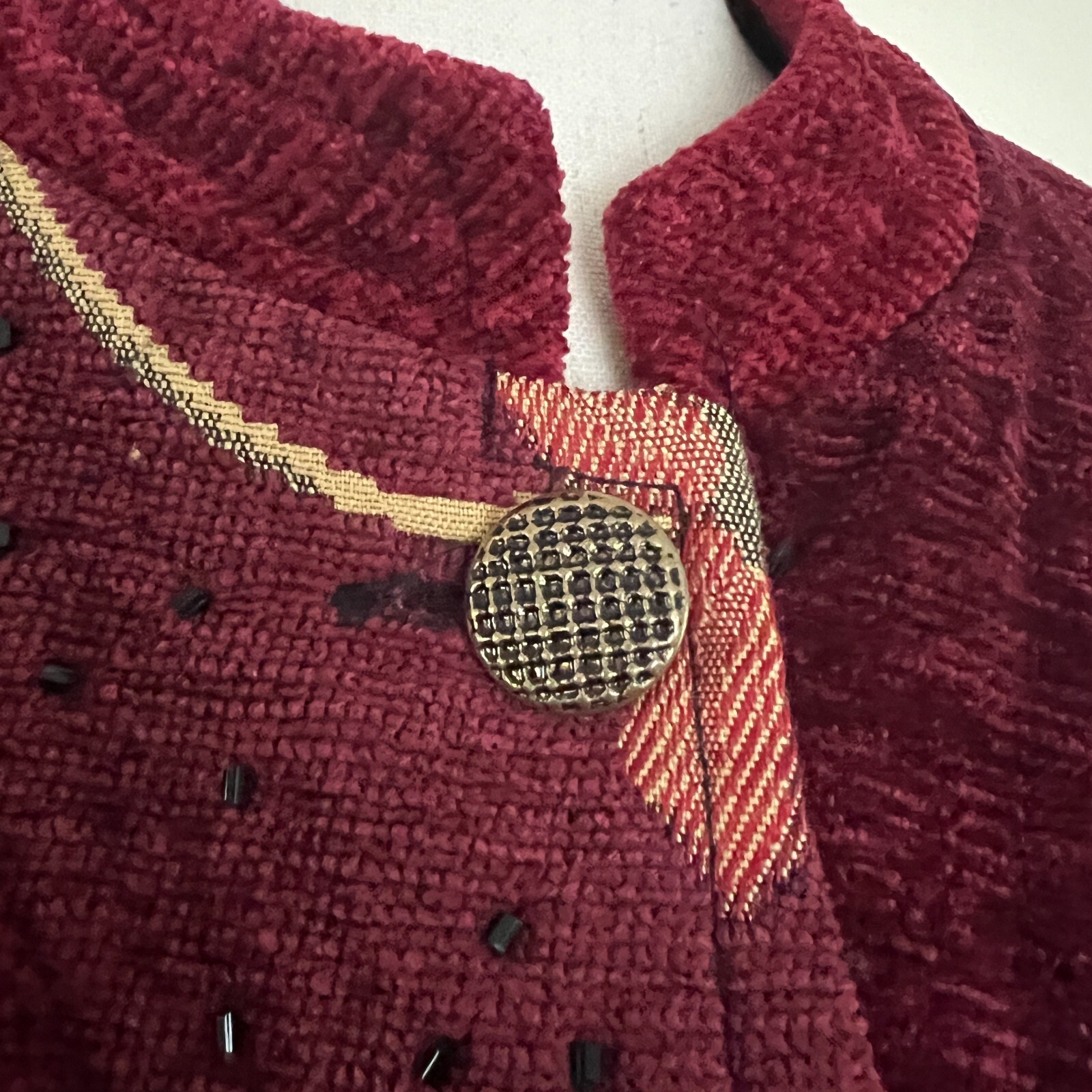 Alex Kim Vintage Burgundy Embroidered Patchwork Jacket sz Petite M