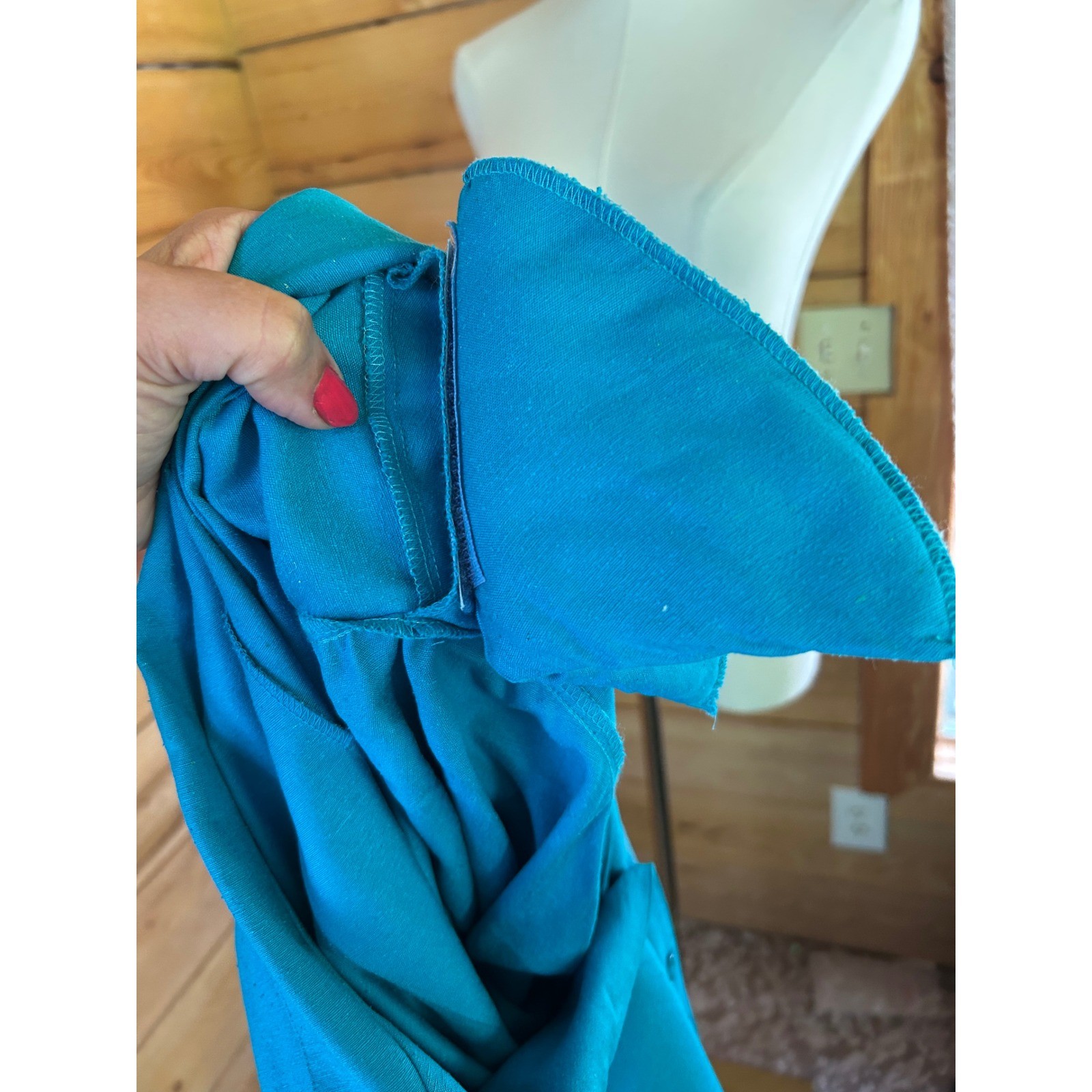 Vintage Silk Shirt Dress Women Size 14 Turquoise Teal Blue Midi Michel Laurent