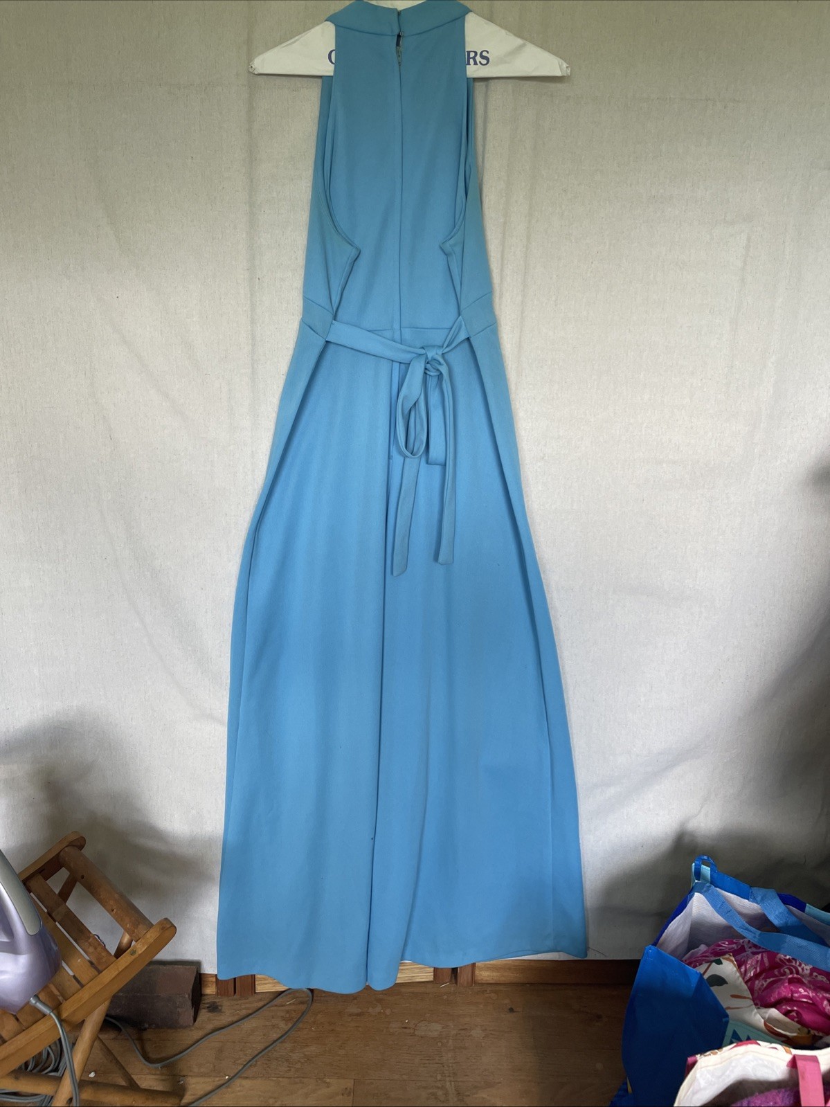 Vintage 1970’s Maxi Dress Turquoise With Stones And Gold Embroidery Women’s S/M