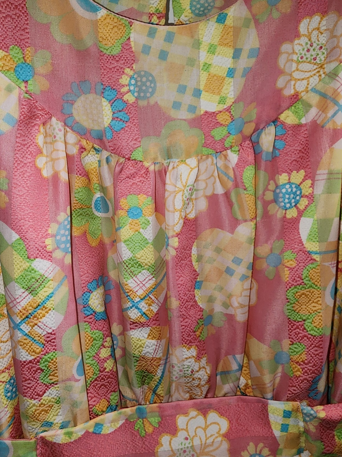 Vtg 1960’s Handmade Bright Groovy Color Floral Dress Pink Floral Flowered Hippie