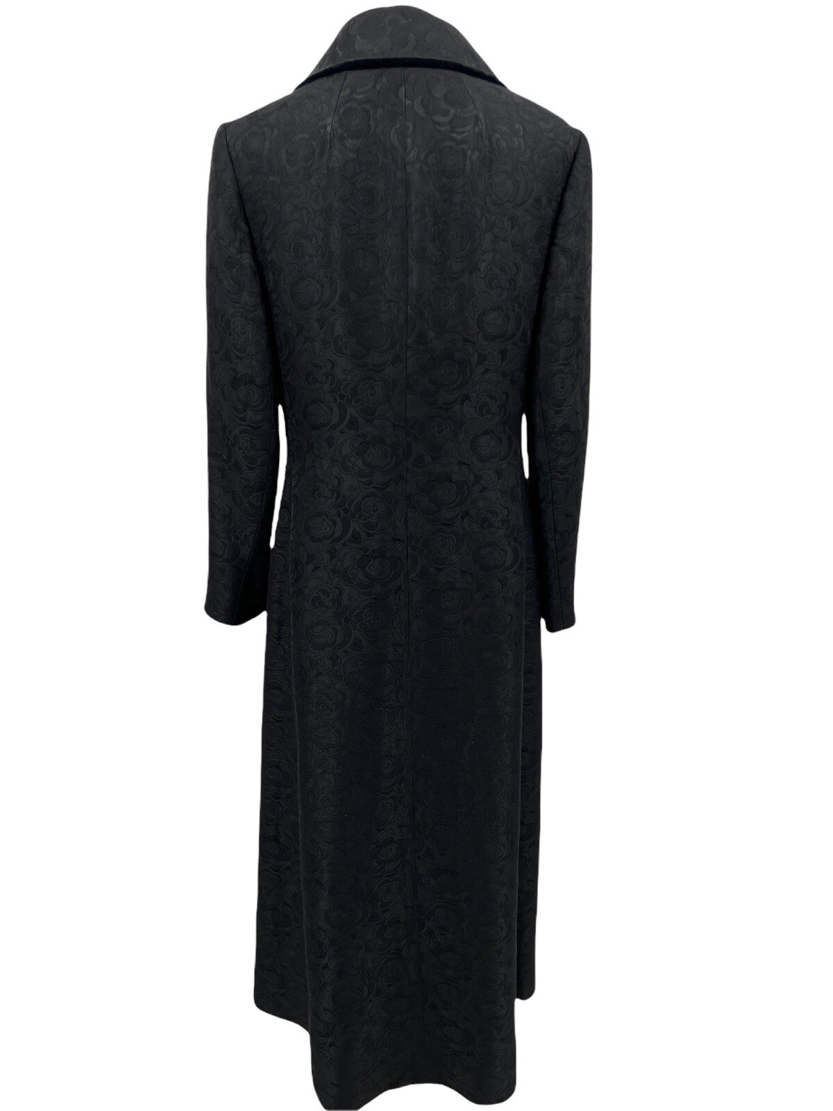 Vtg 60s Harrods Mono London Womens Black Damask Maxi Car Dress Coat Chest 35″