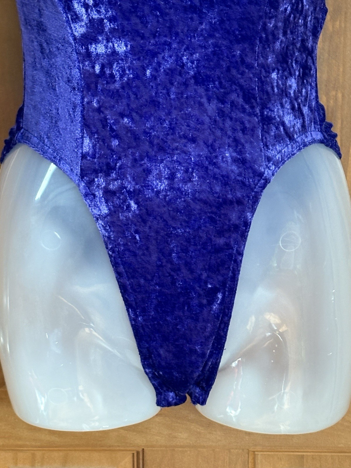 Vtg 80s 90s NWT Purple Crushed Velvet Bodysuit Leotard Dance Clubwear Hi Cut S