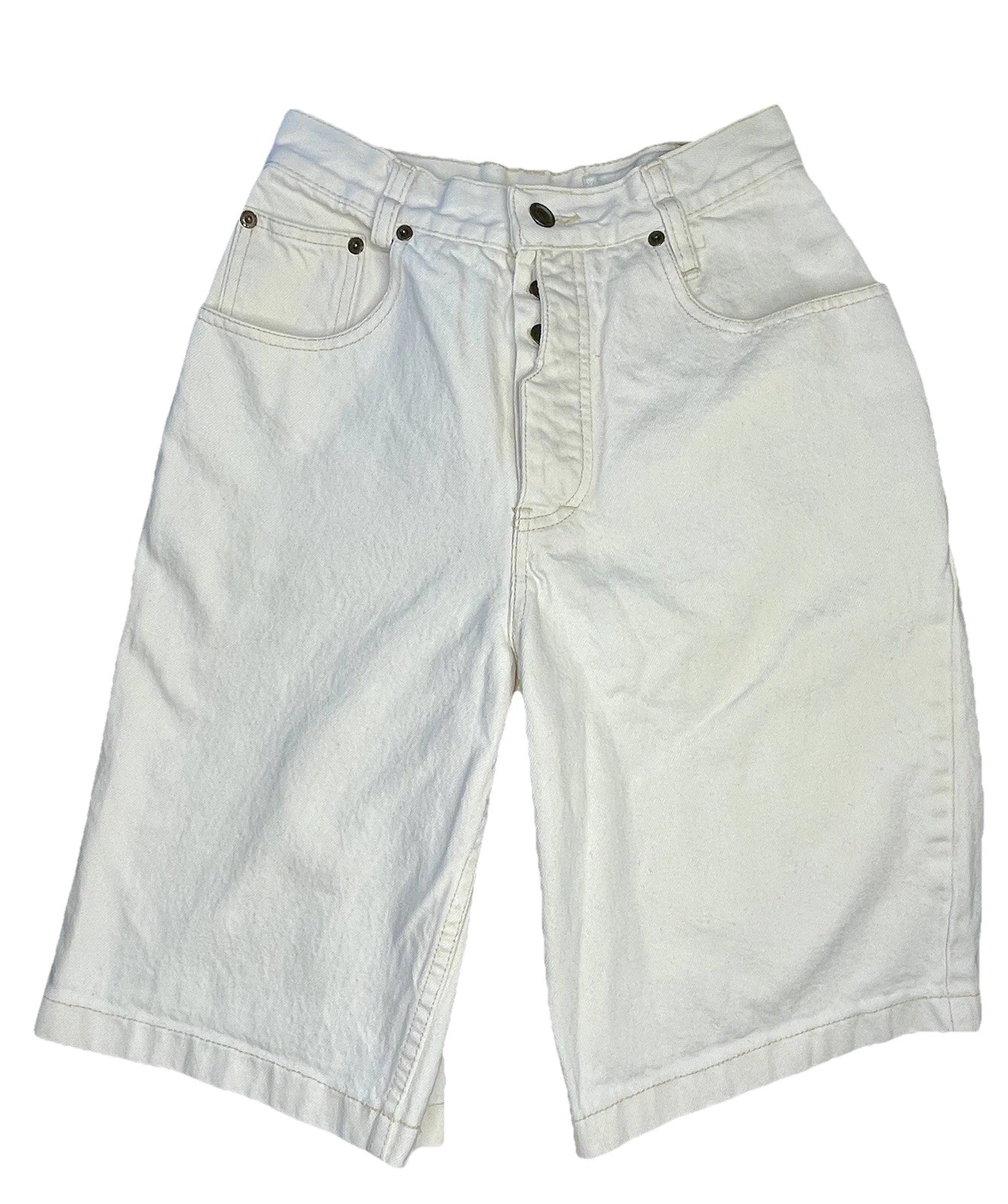 Lawman Denim Shorts Button Fly White Size 7 High Rise Retro EUC Thick Hem Vtg