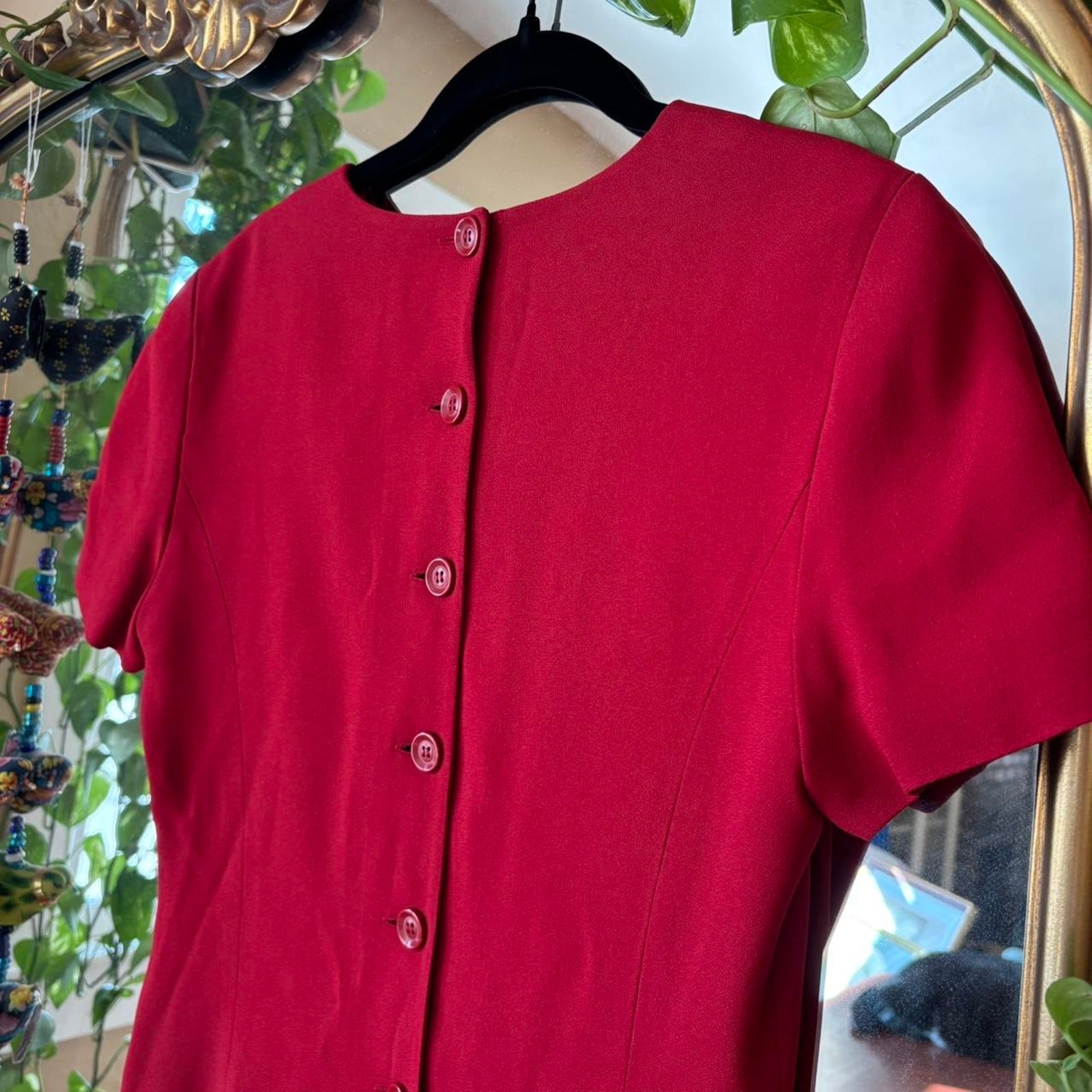 Vintage 1990s Ann Taylor Red Button Back Dress 6 Retro Classic Timeless Preppy