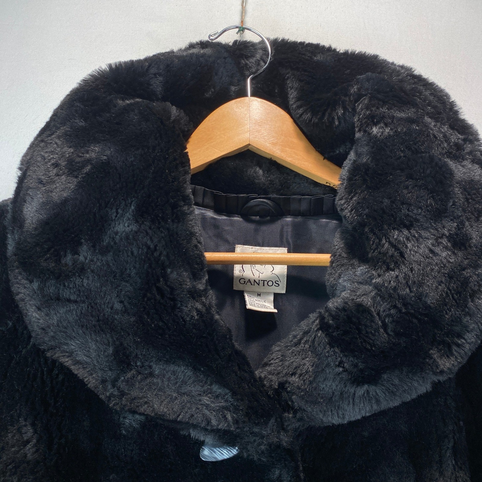 Gantos Faux Fur Swing Coat Women M/L Black Heavyweight Portrait Collar Plush