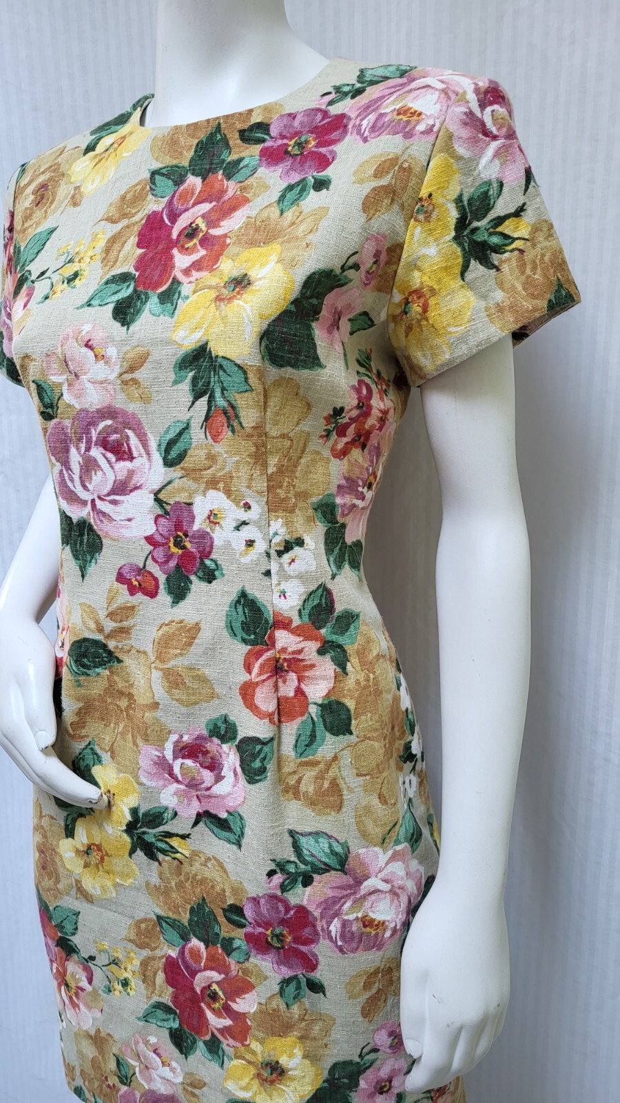 Vintage 80/90’s Casual Corner Floral Cotton Flax Dress – Size M – EUC