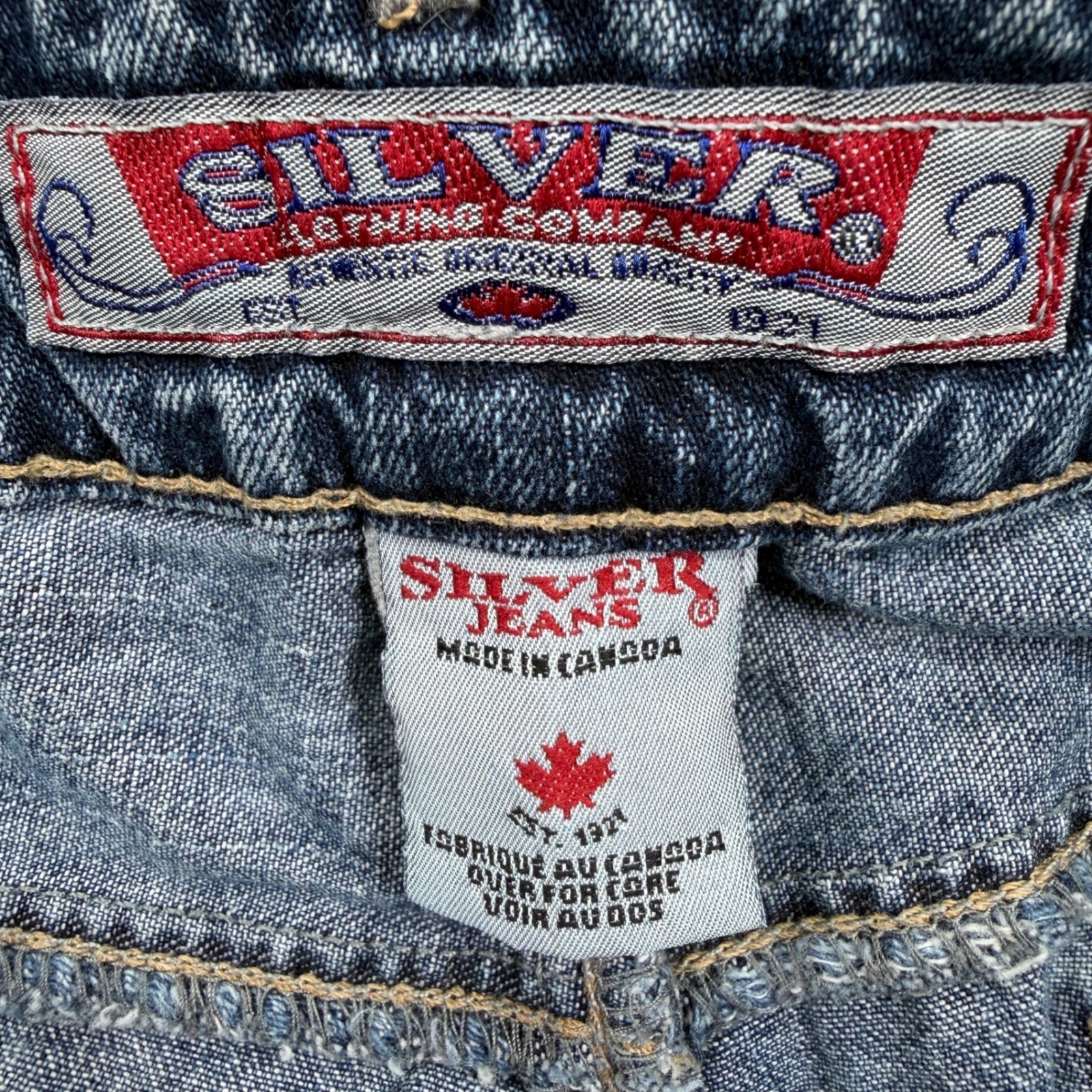 Vtg Silver Jeans Womens 33×32 Blue Flare Bootcut Dark Wash Denim Canada Made