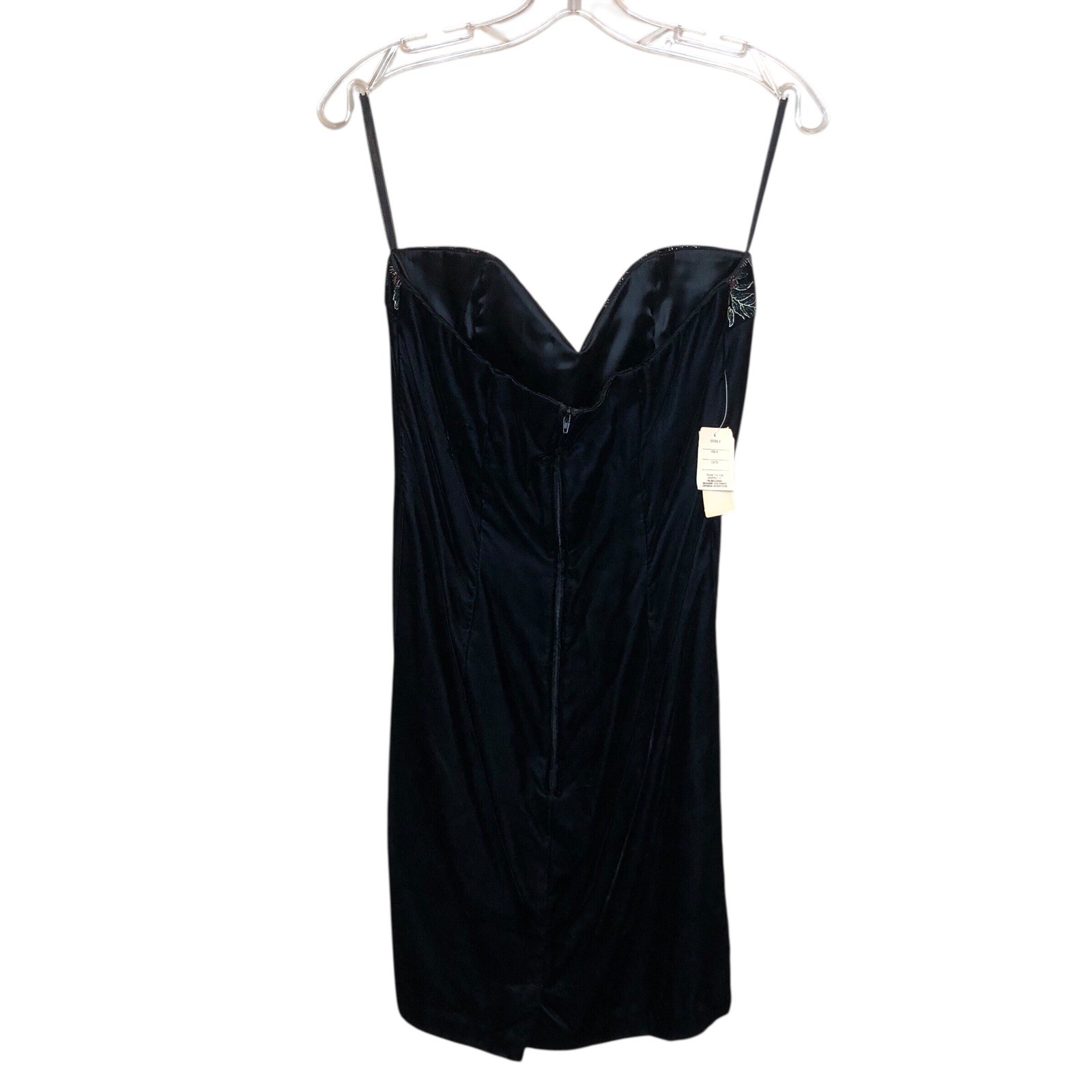Vintage Velvet Mini Dress Strapless 6 Black Evening Cocktail Glam McClintock NEW
