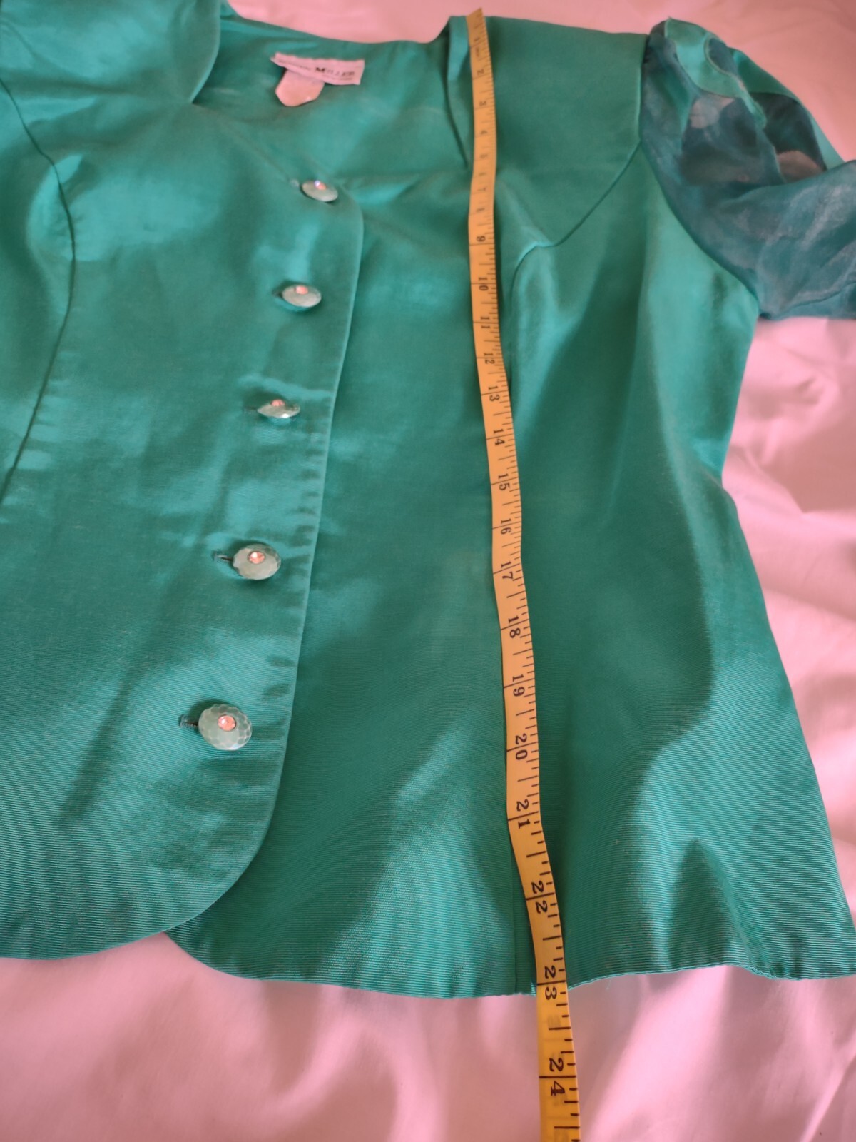 Vintage Women’s Green Top Jacket Retro Rhinestone button up Karen Miller 80s