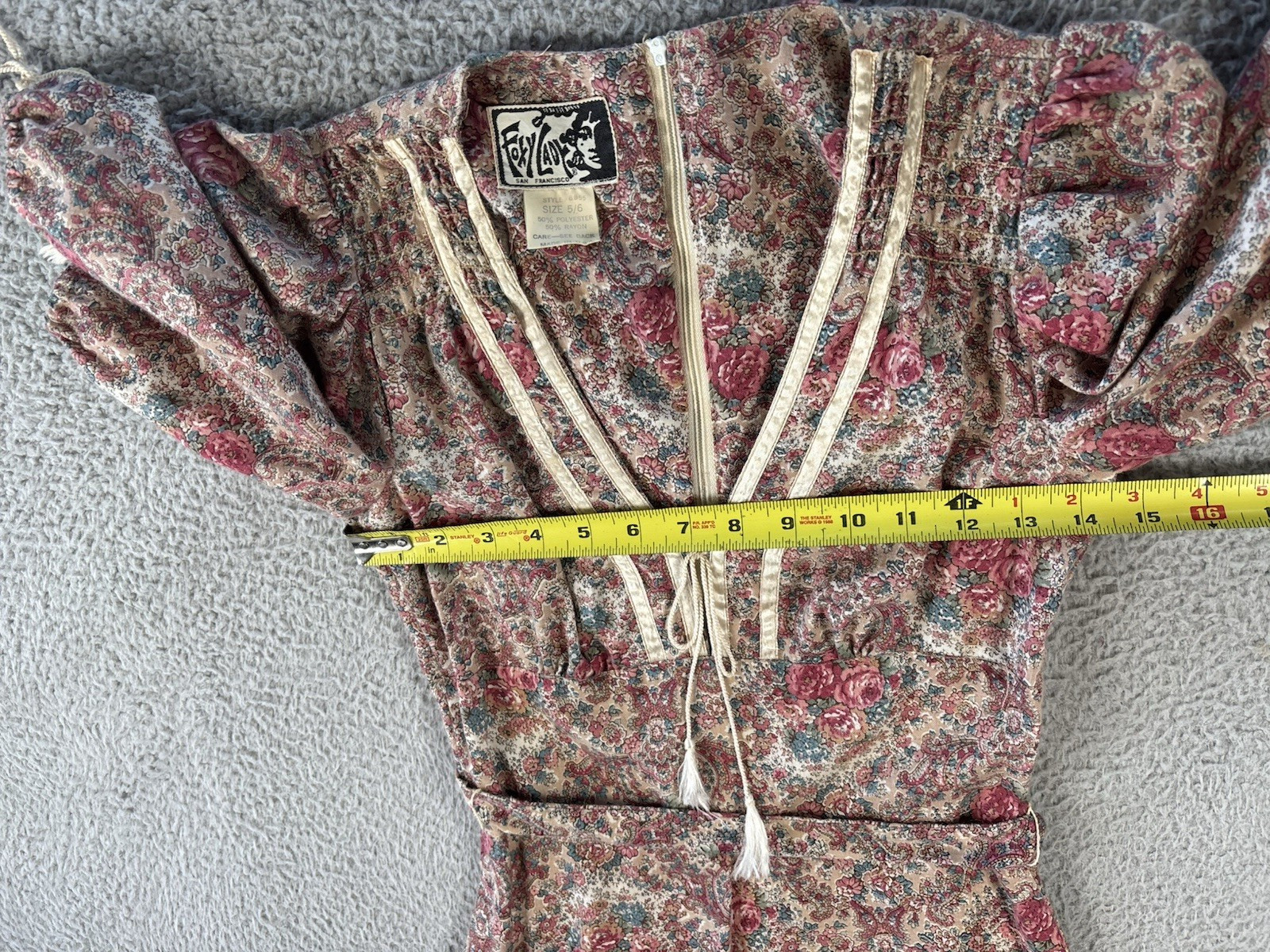 Vintage Foxy Lady San Francisco Dress Womens 5/6 Hippie Prairie Boho Floral 70s