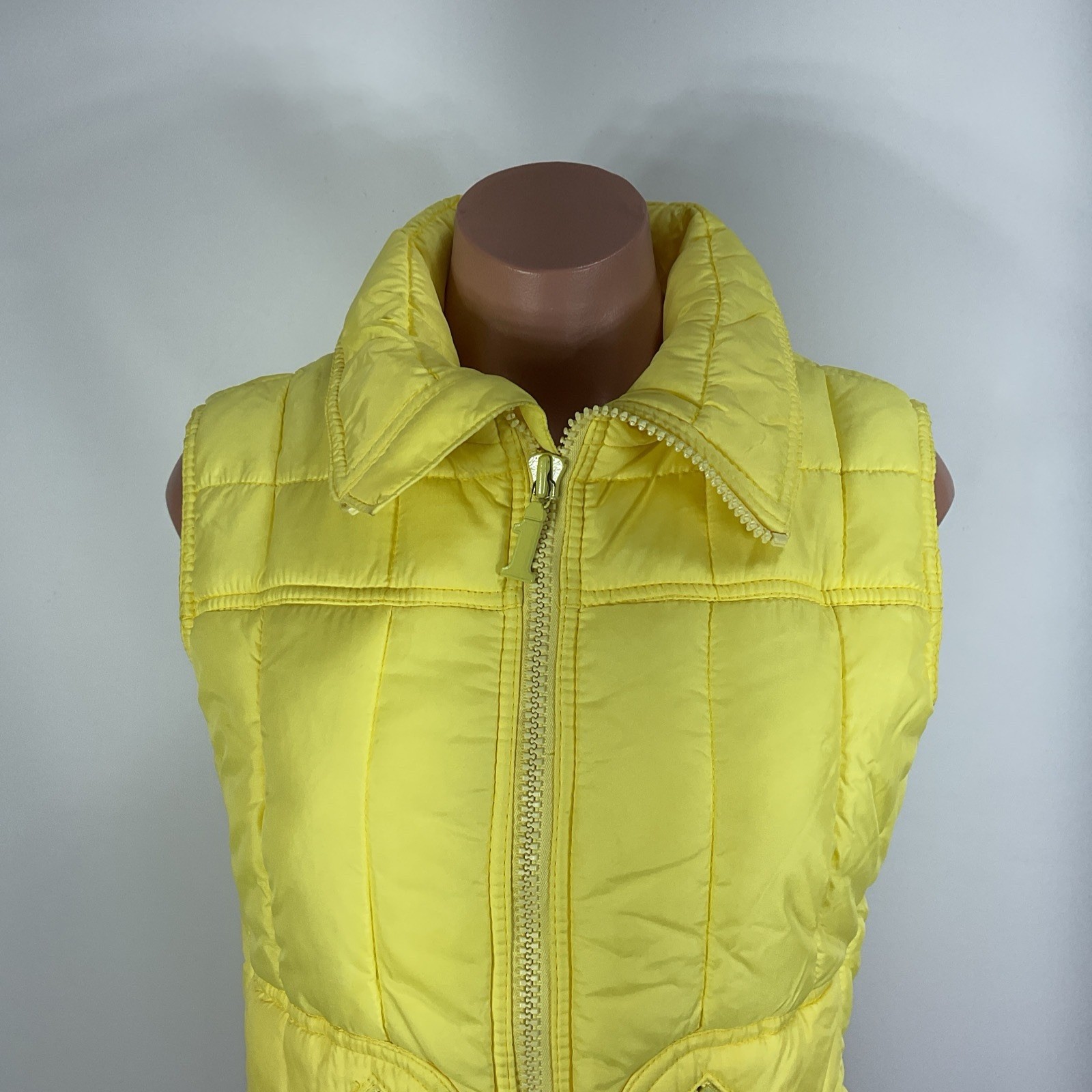 Vintage 70s Number 1 Sun Yellow Puffer Ski Snow Vest Womens M Hong Kong