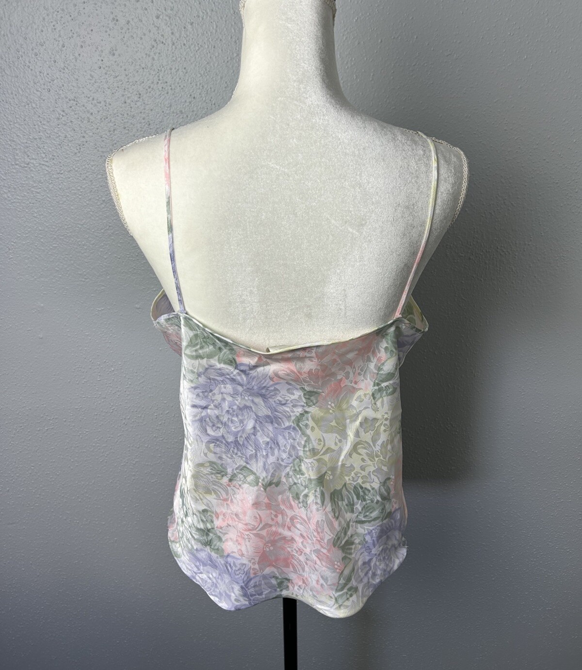 Vintage Sedu Coquette Flirty Sexy Pastel Floral Sleepwear Cami Tank Top Sz Large
