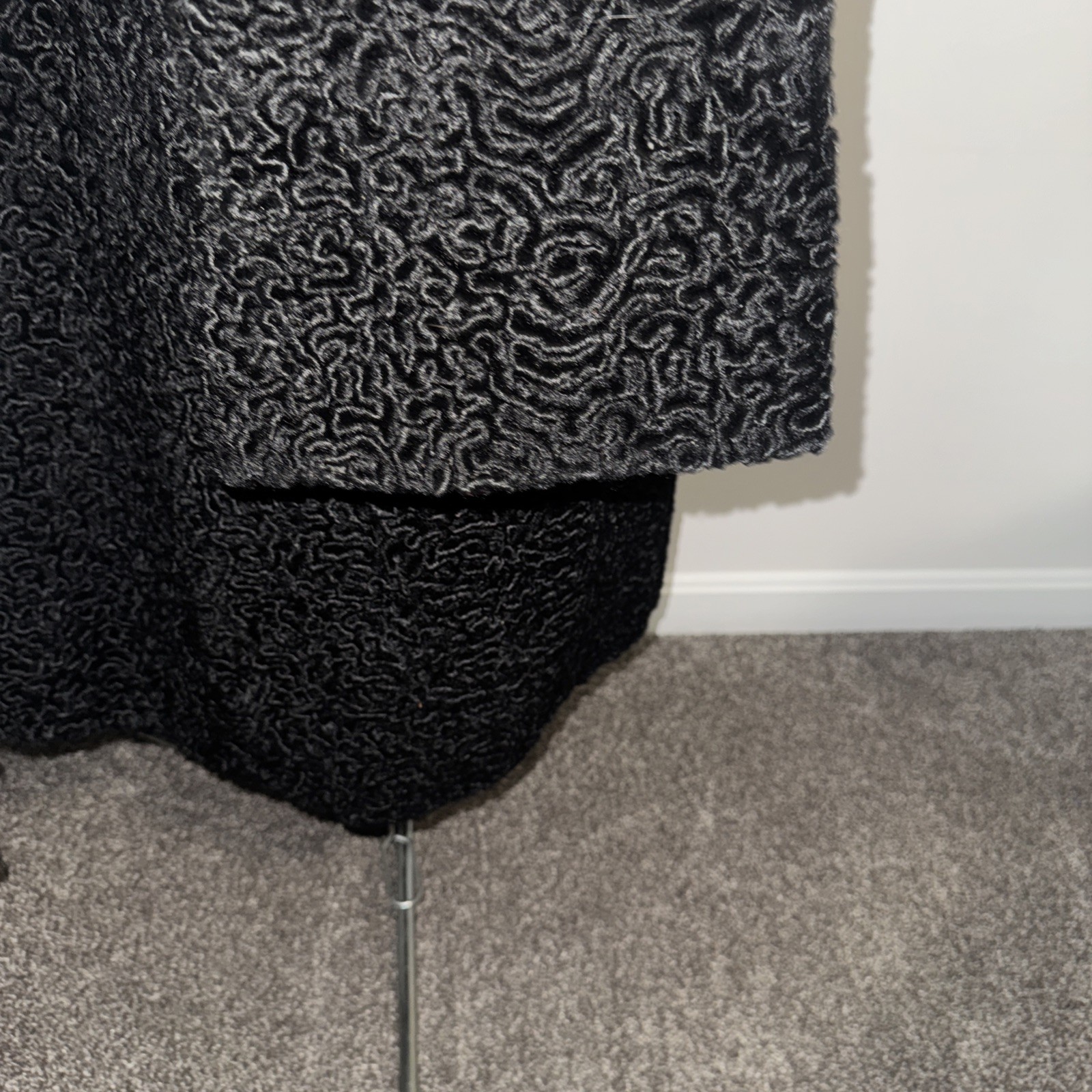 Vtg 50’s Astrakin Black Curly Persian Lamb Wool Swing Coat Mink Collar France L