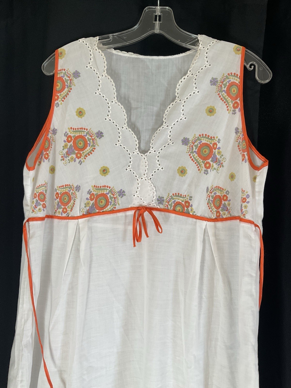 Vintage Night Gown / Dress Cotton With Flowers Tie In The Back Circa 1970’s Boho