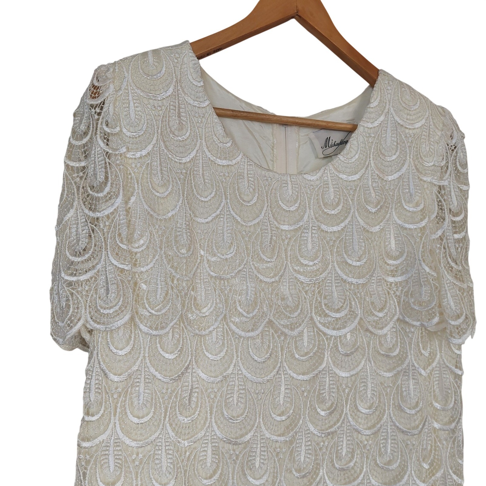 Michaelangelo Vintage Ivory Scalloped Lace Tiered Evening Gown Dress Womens 9/10