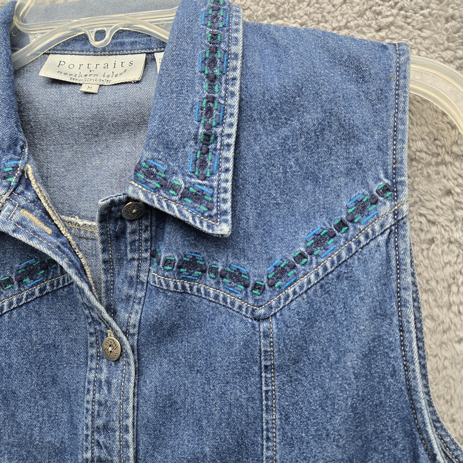 Vintage 90s Portraits by Northern Isles Denim Vest, Braided Trim Western