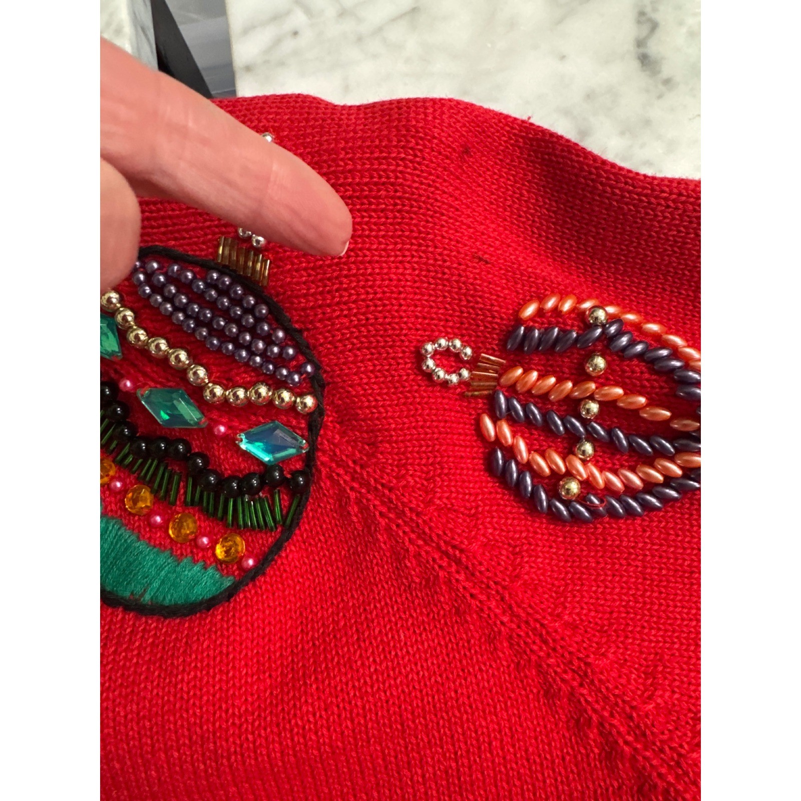 Michael Simon Vintage 1991 Beaded Christmas Ornament Cardigan Sweater Red Sz M/L
