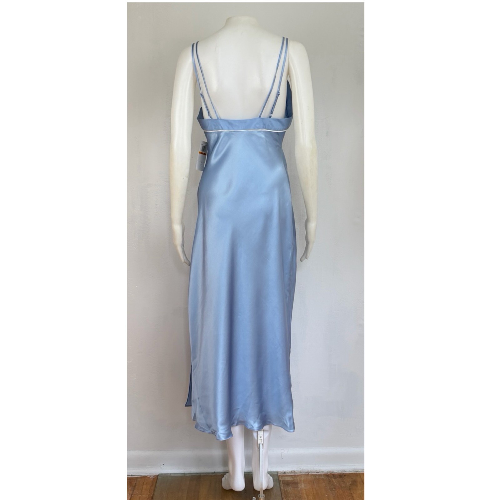Vintage Silk Slip Dress Size Small Light Blue Satin V-Neck Camisole Style Midi
