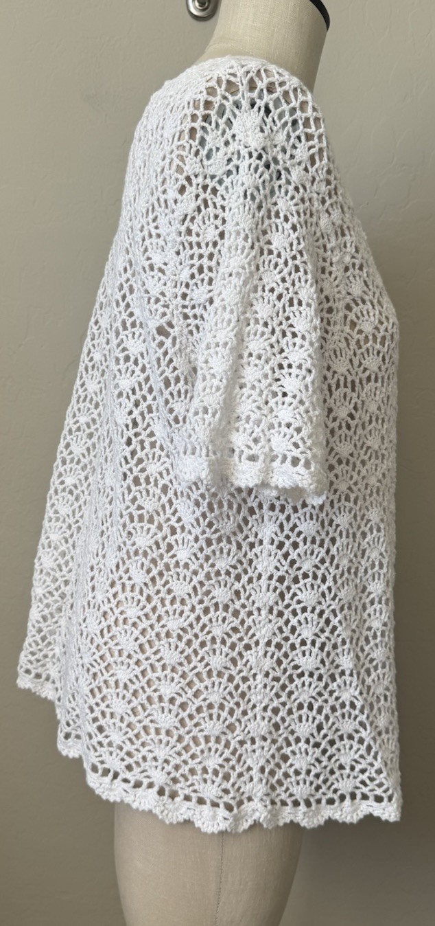 Vintage Crocheted Open Shawl Cardigan 20W XL White SS Boho Hippie Cover Up