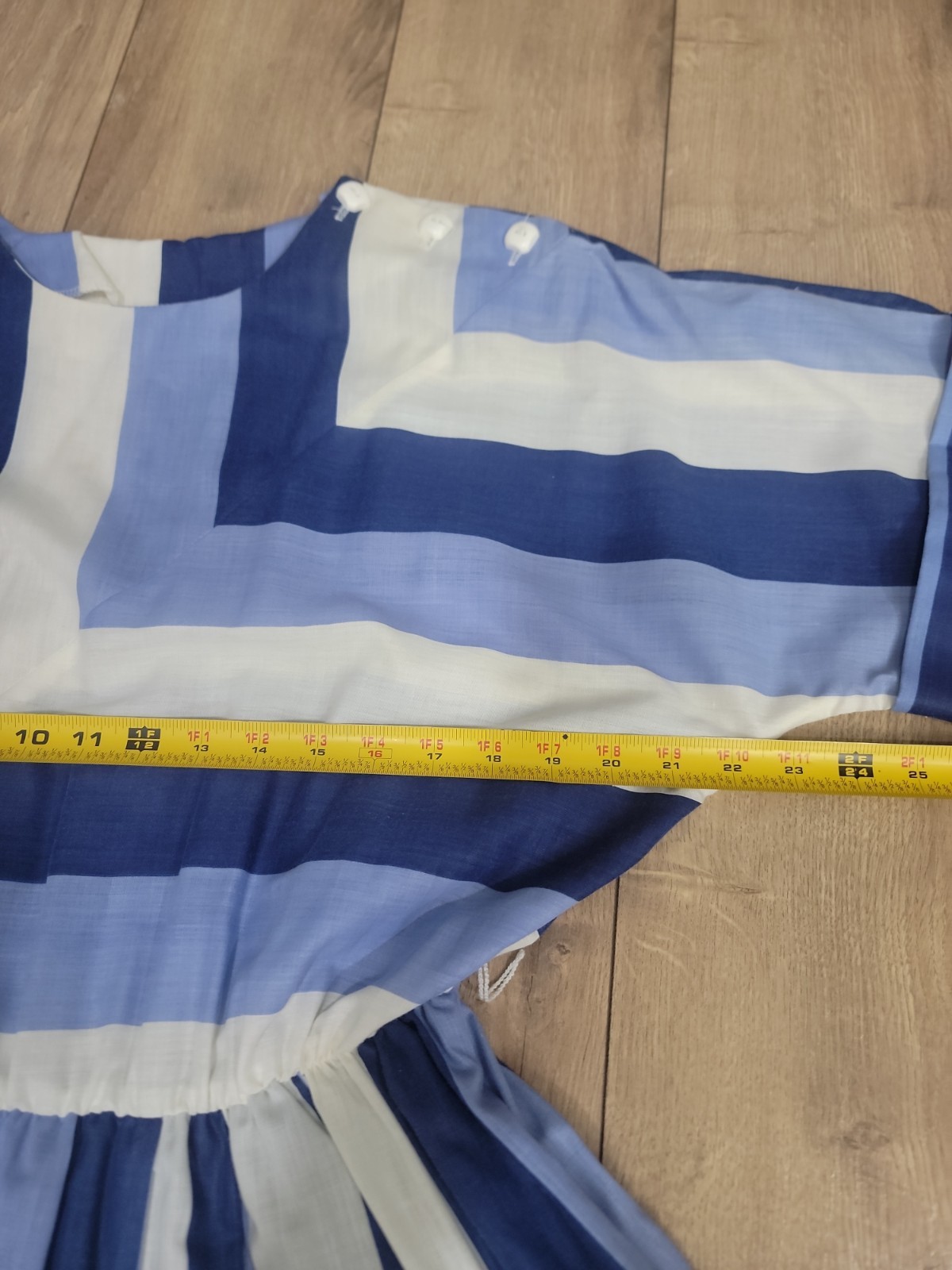 80s Blue White Striped Dolman Sleeve Pleated Dress Belted Nautical Party Dress