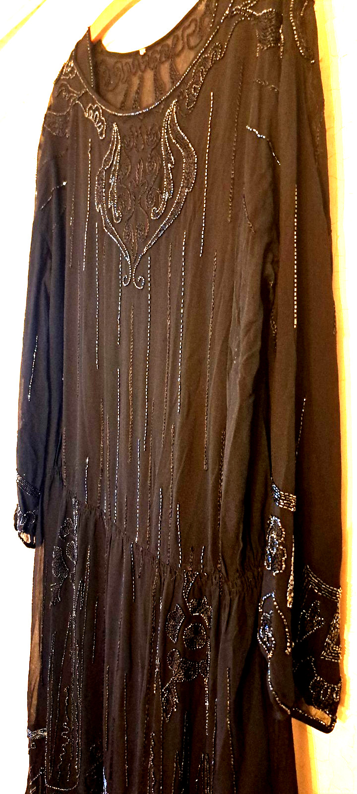 Vintage blk beaded chiffon ankle length. Immaculate