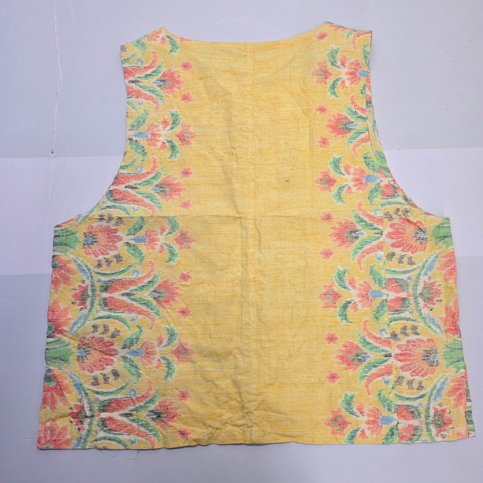 Handmade Vintage Yellow Floral Damask Sleeveless Shell Top Blouse Womens Large