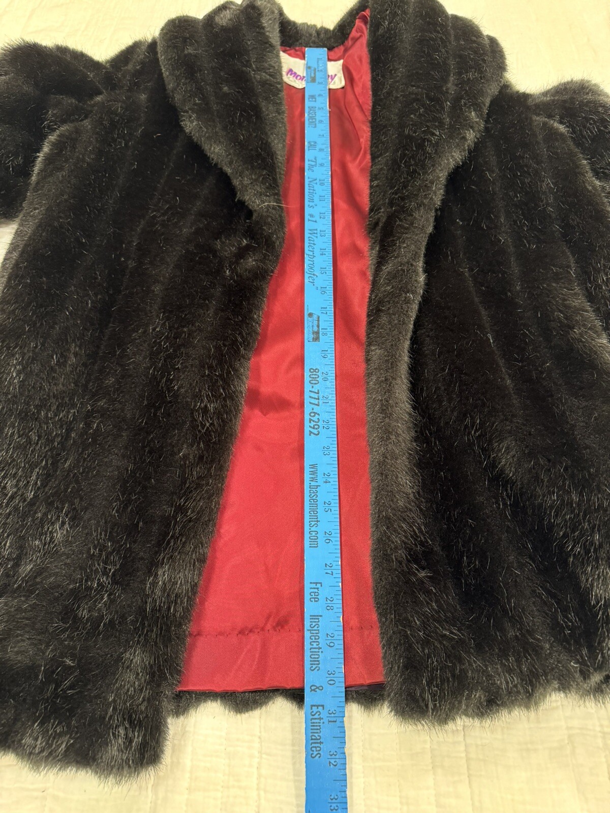 Y2K Vintage 90S Monterey Fashions Black Faux Fur Coat / Jacket SZ 12 Retro