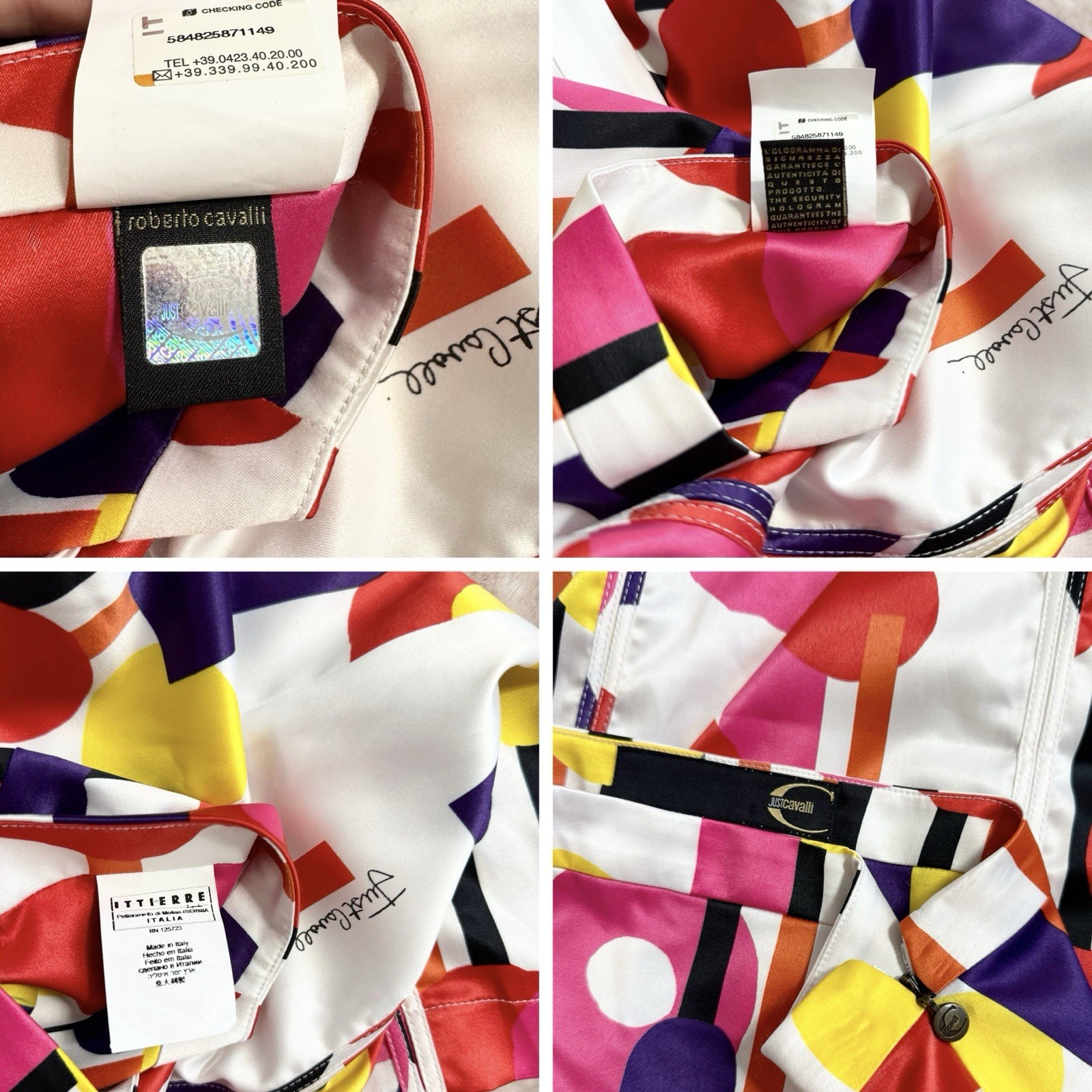 Vintage Y2K Roberto Cavalli Colorful Abstract Shape Silky Midi Skirt Medium Rare