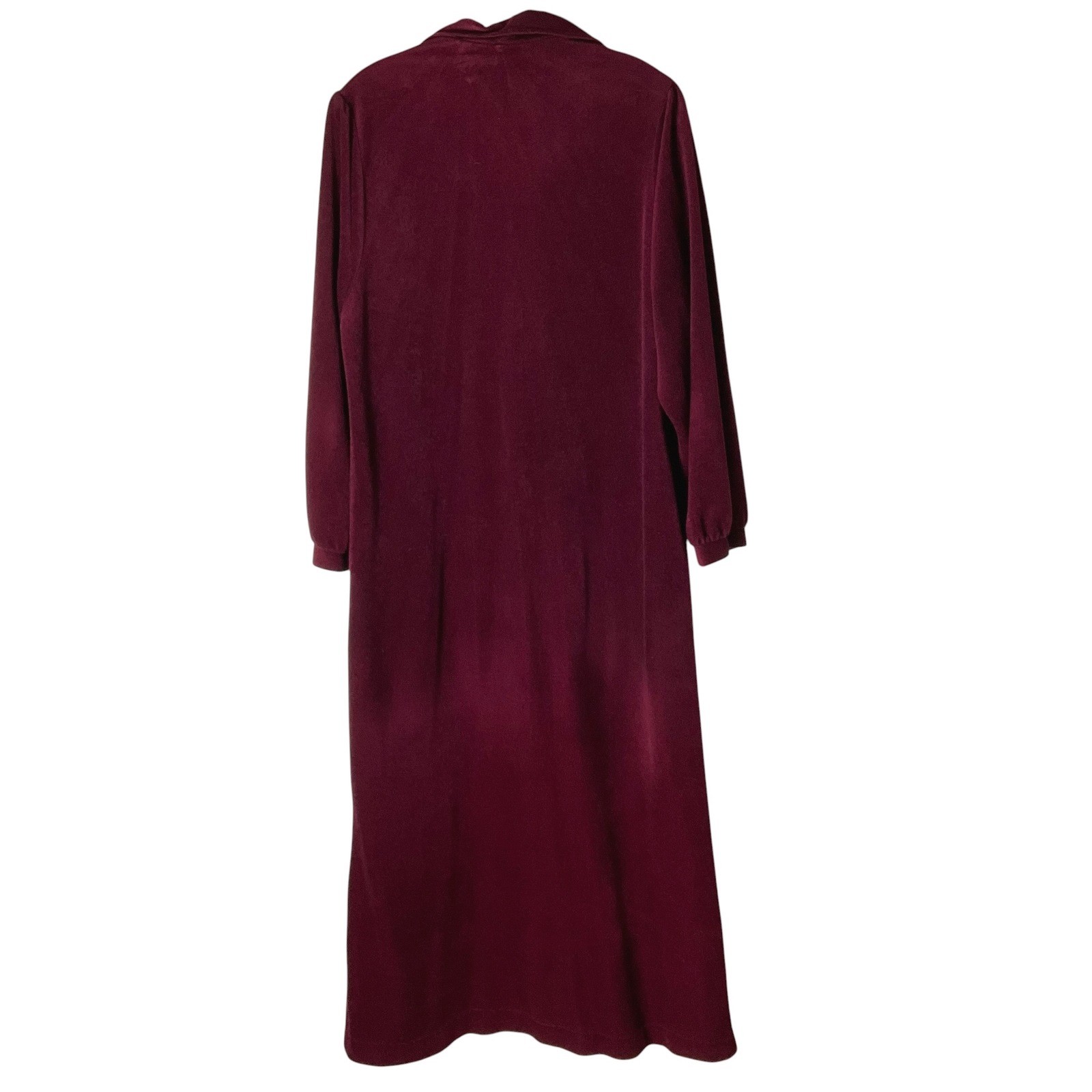 Evelyn Pearson Vintage Velour Robe Burgundy Zip-Front Long-Sleeve Lounger Dress