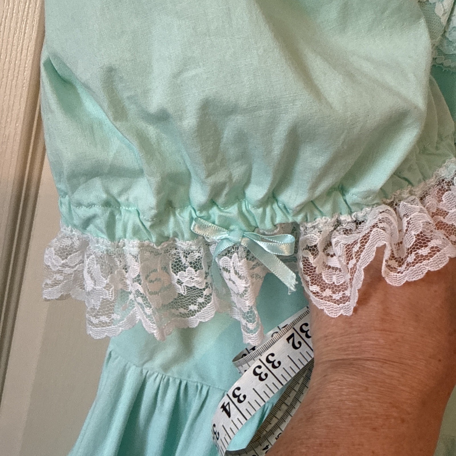 Vintage Large Square Dance Dress Mint Green Lace Prairie Western Cottagecore