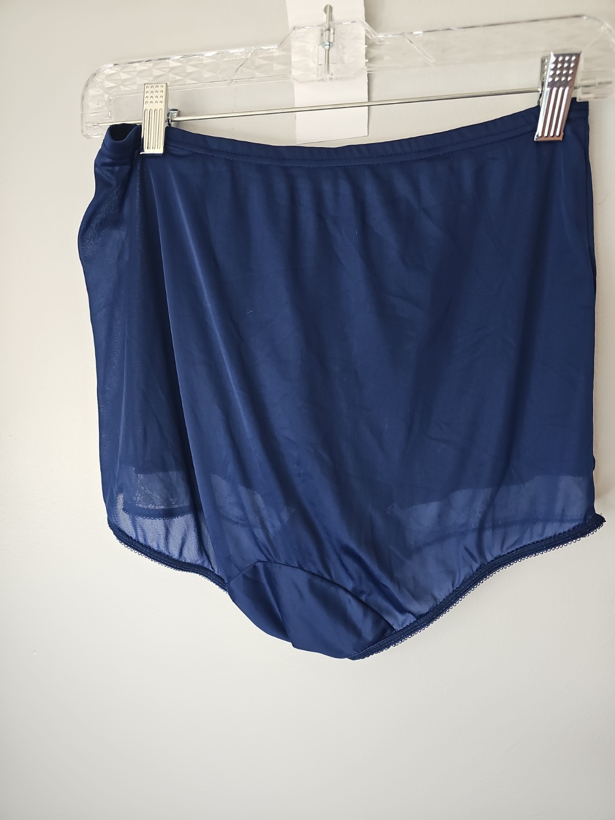 Vintage Vanity Fair Nylon Tricot Royal Blue Panties White Satin Lace Size 6