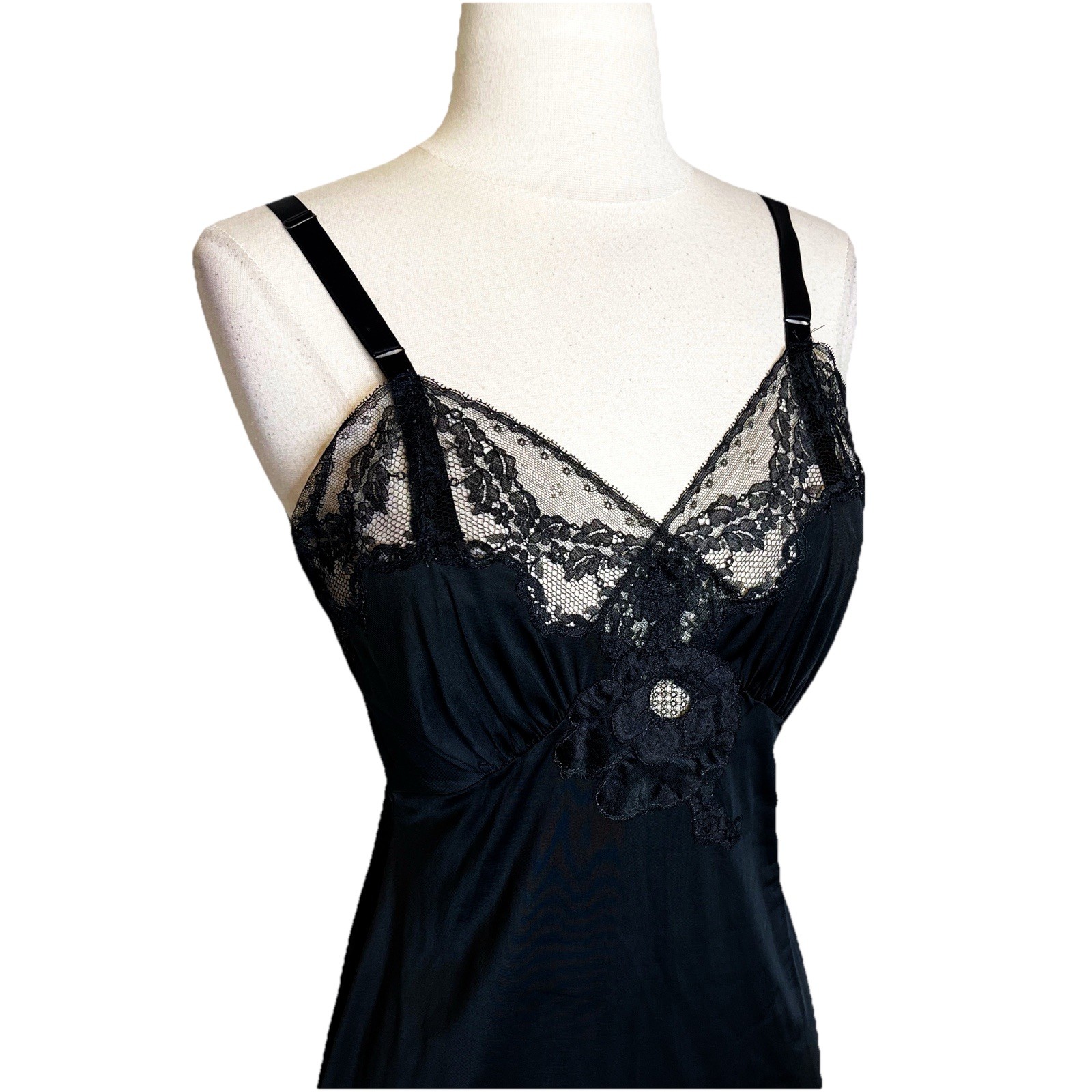 Vintage 50s Shadowline Size 32 Lingerie Satin Nylon Lace Slip Dress Gothic Glam