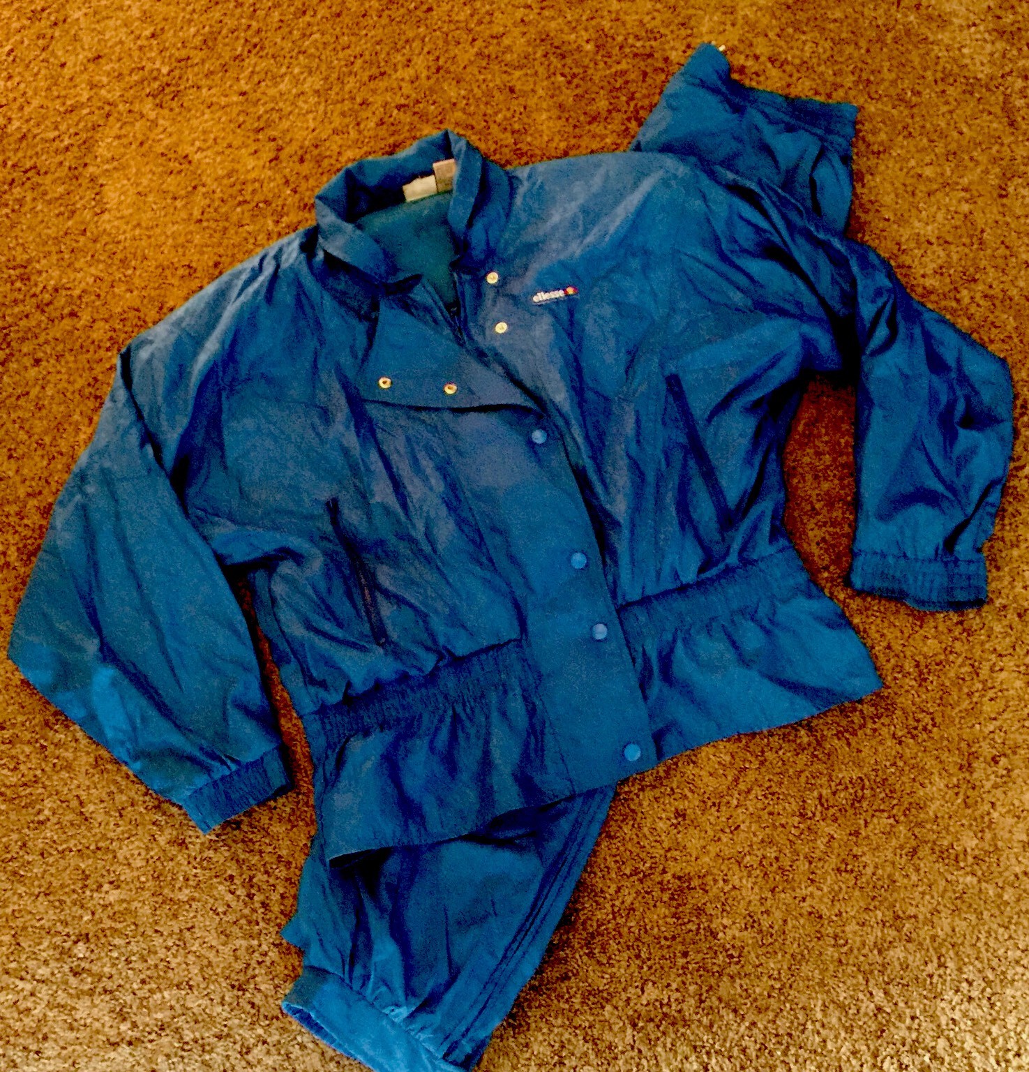 Women’s Vintage Ellesse Italy Track Suit 1990’s Jacket Pant Blue Snaps Zipper M