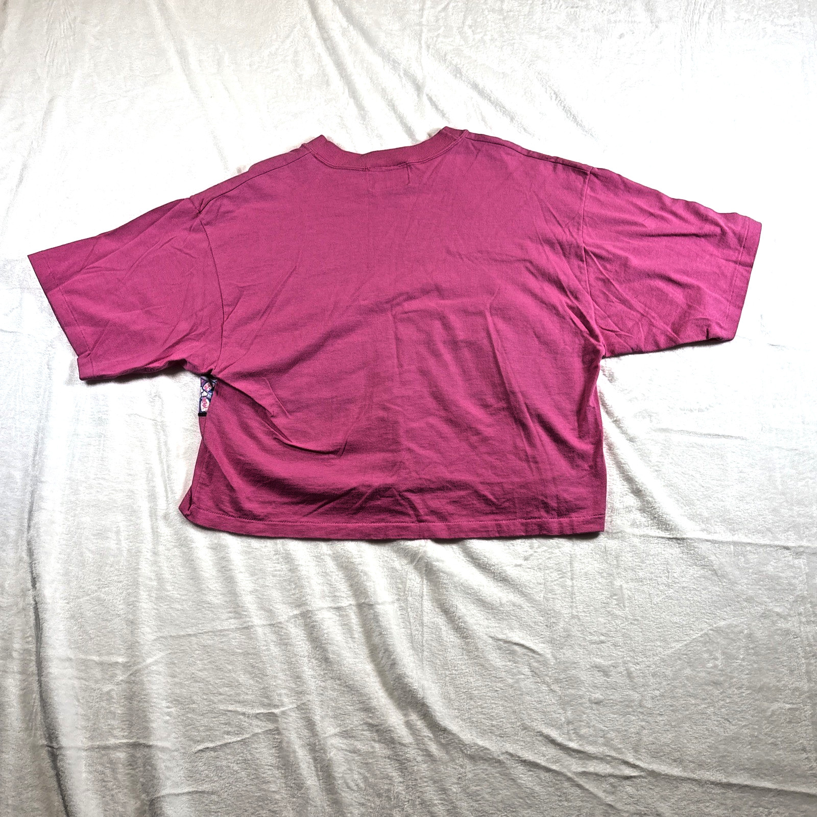 VTG Catchin Rays Resort Wear Pink Hawaiian Flower Crop Top T Shirt One Size 80s