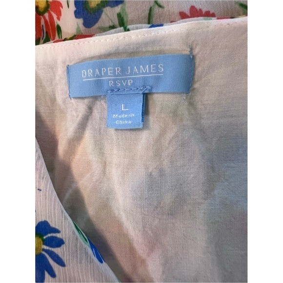 Draper James RSVP Floral Smocked Tiered Maxi Dress Ivory Blue Orange Large VGUC
