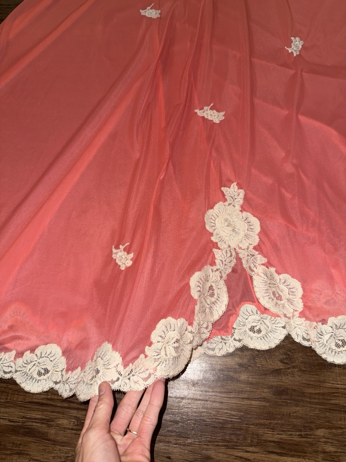 Vintage 1960s 1970s Maxi Floral Lace Duster Slip Dress, Full Sweep Vanity Fair