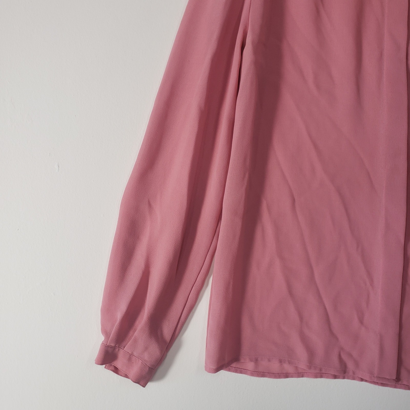 Anne French Ruffle Collar Blouse Womens 6 Pink Vintage 80s Lace Trim Long Sleeve