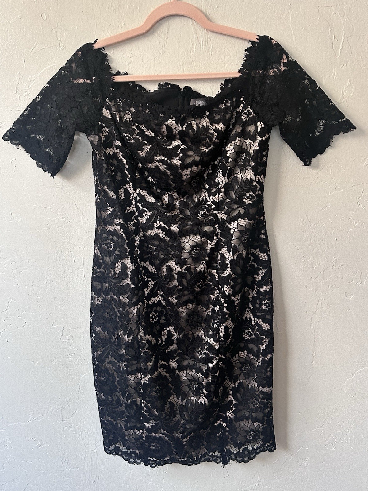 Vince Camuto Black Cocktail/Evening Midi Dress Lace Polyester Shell Lined Sz 8