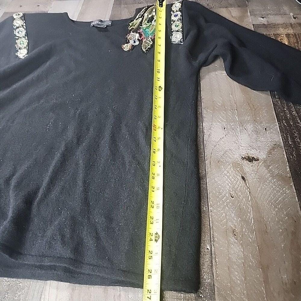 Spree International Vintage Black Beaded Angora Lambswool Sweater Small 80s 90s