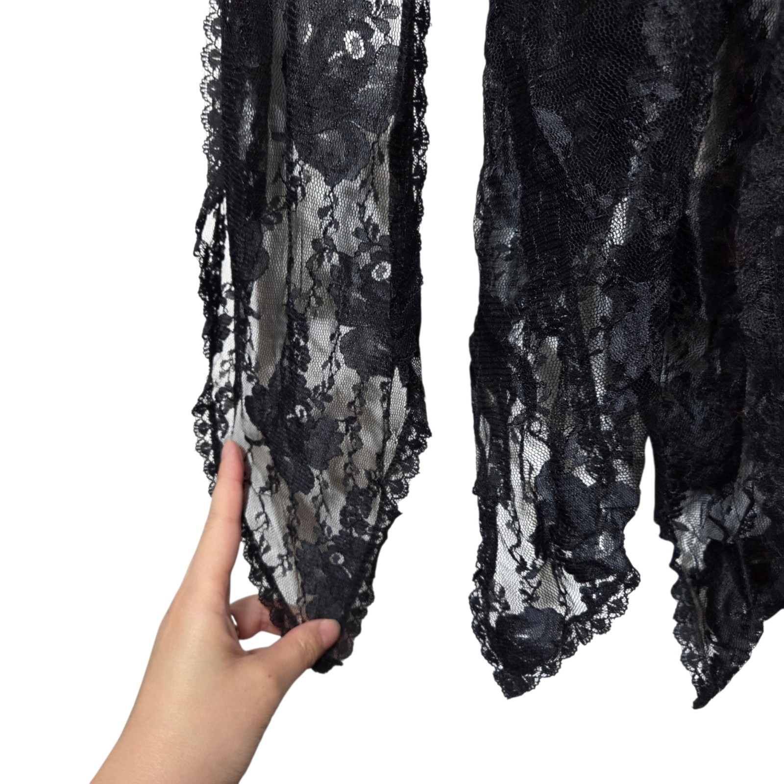 Vintage 80s/90s Black Lace Lingerie Top Dress Detachable Sleeves Coquette Goth S