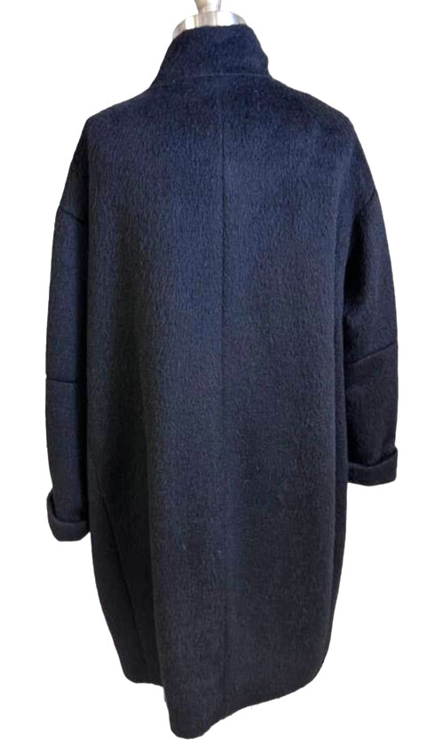 Marimekko Mollis Mohair Wool Blend Black Sack Coat Hidden Snap Pockets L
