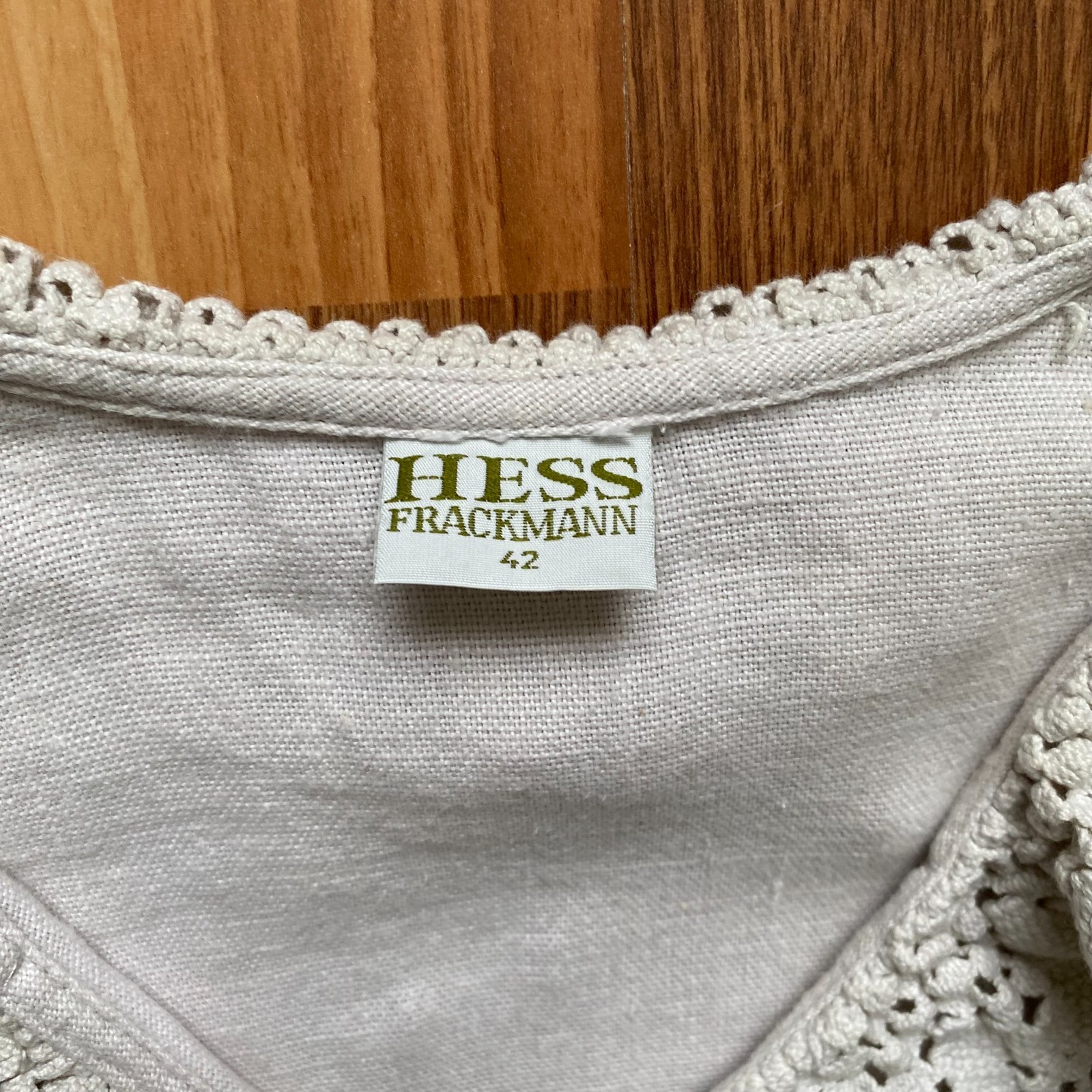 HESS FRACKMANN Linen Blouse Button Front Peasant Folk Edwardian Puff Sleeves 42