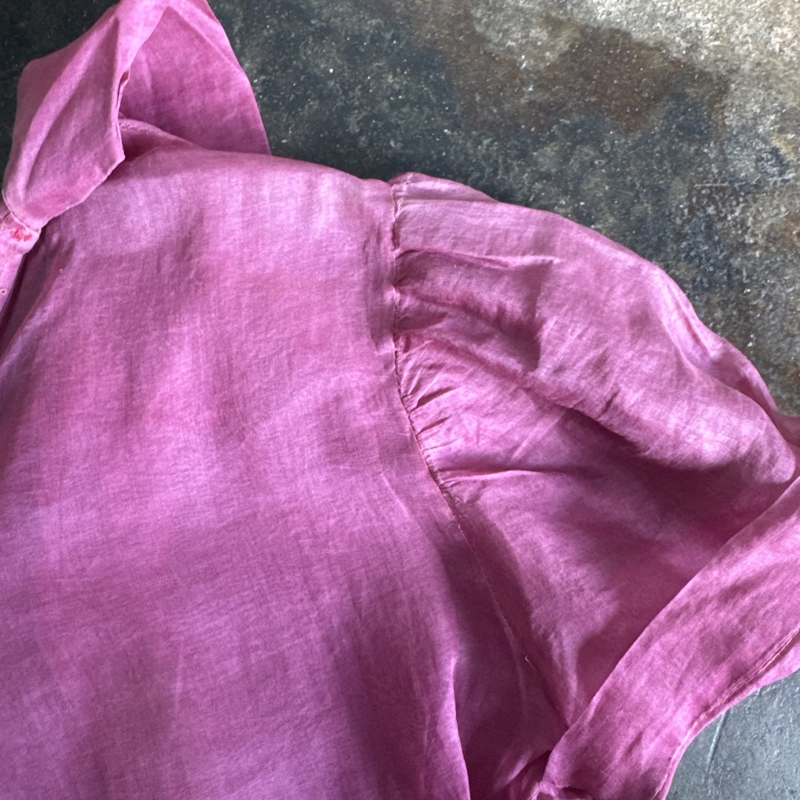 Vintage 1930s Pink Linen Blouse Ruffles Tie Belt Short Puff Sleeves Dress Top