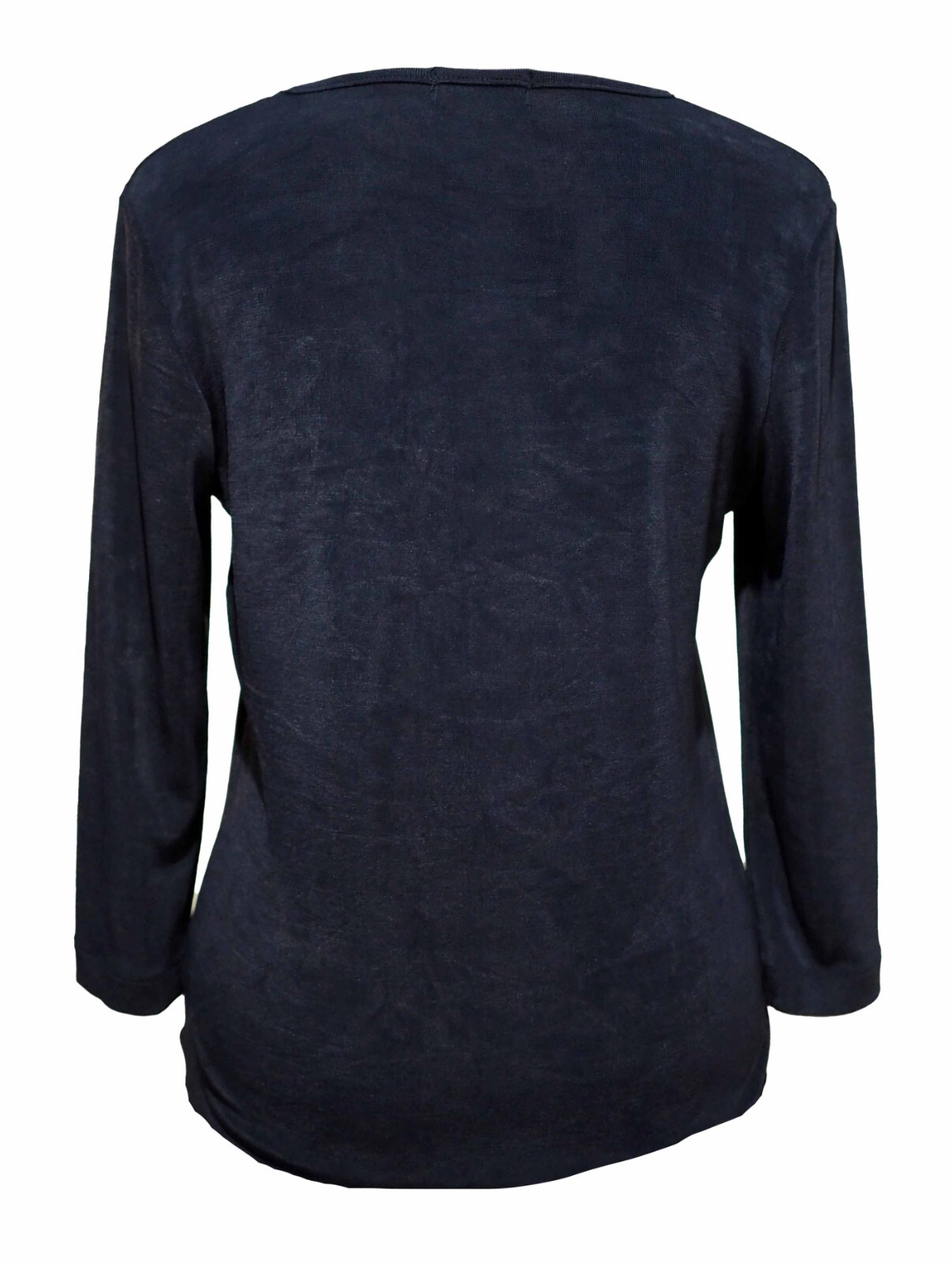 Vintage 90s BCBG Paris L Top Navy Blue 3/4 Sleeve Acetate Stretch Slinky Sheen