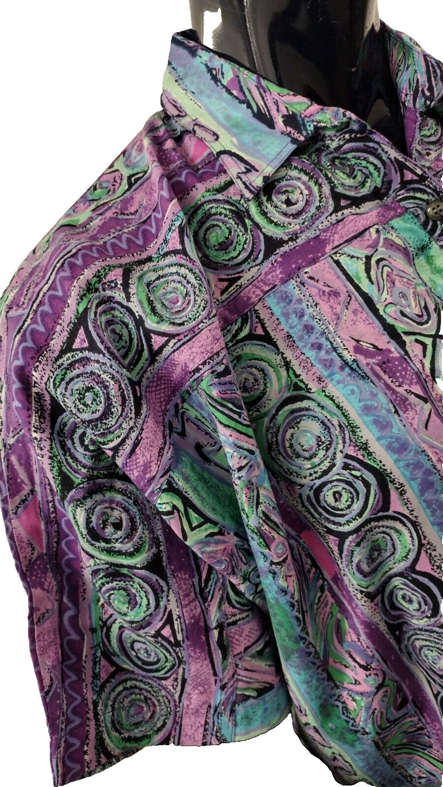 90s Lavender Purple Button Shirt Rayon Batwing Tribal Pattern DEADSTOCK UNISEX