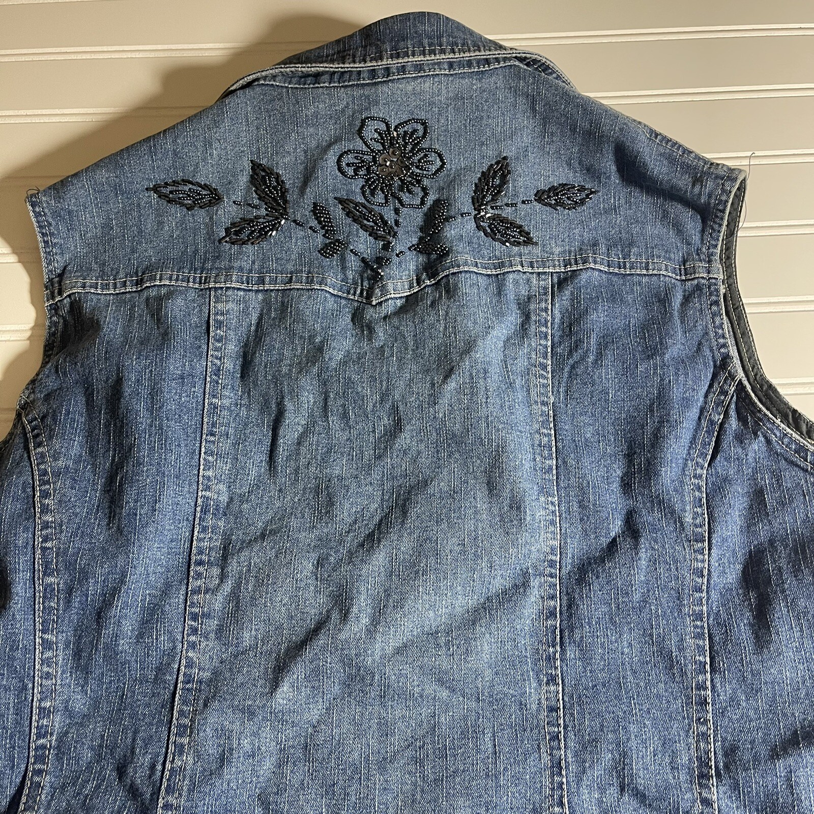 Flashback Vintage 1990’s Womens Beaded Floral Denim Jean Vest – Petite Medium
